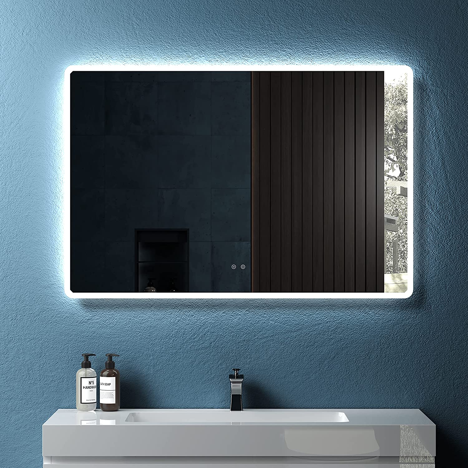 JimsMaison Rectangular Frameless Dimmable Wall Mounted LED Bathroom Vanity Mirror