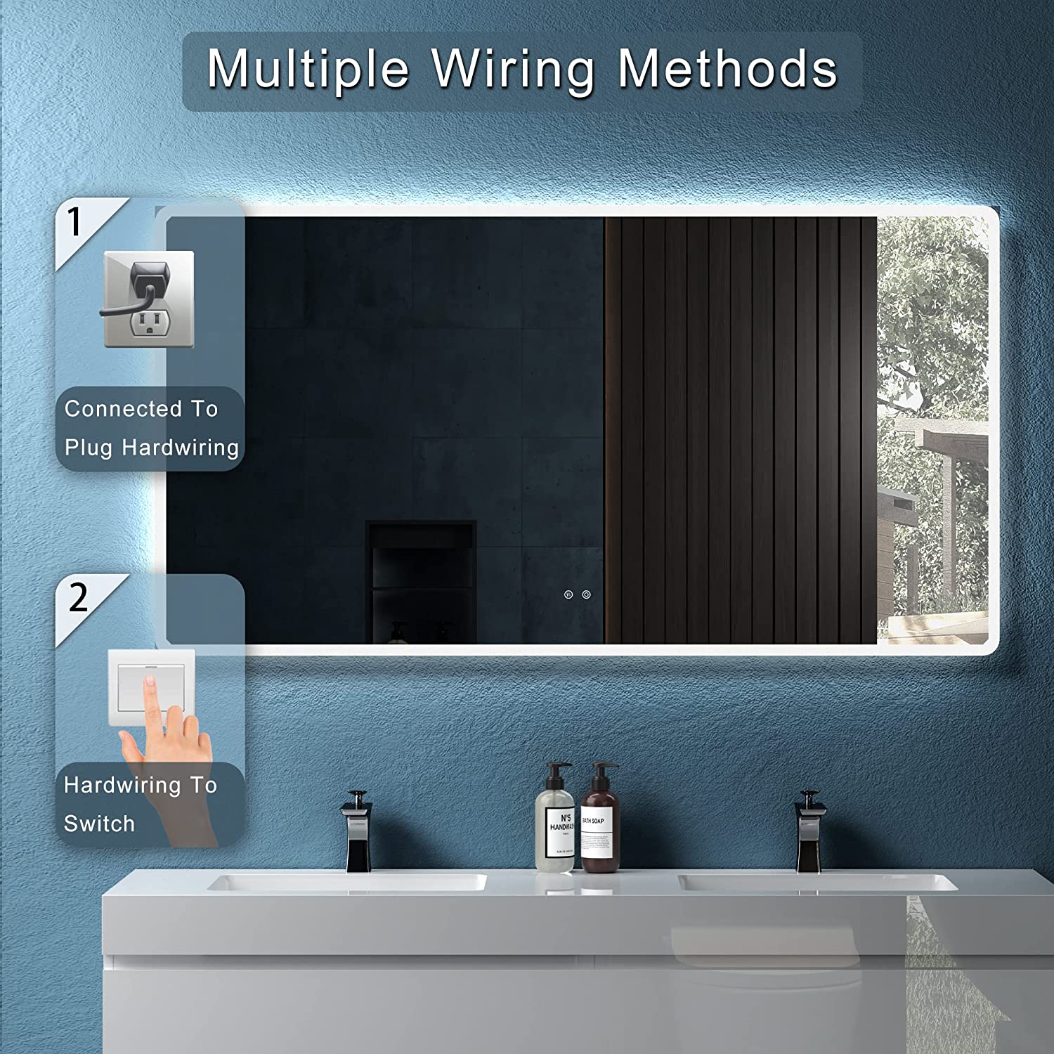 JimsMaison Rectangular Frameless Dimmable Wall Mounted LED Bathroom Vanity Mirror