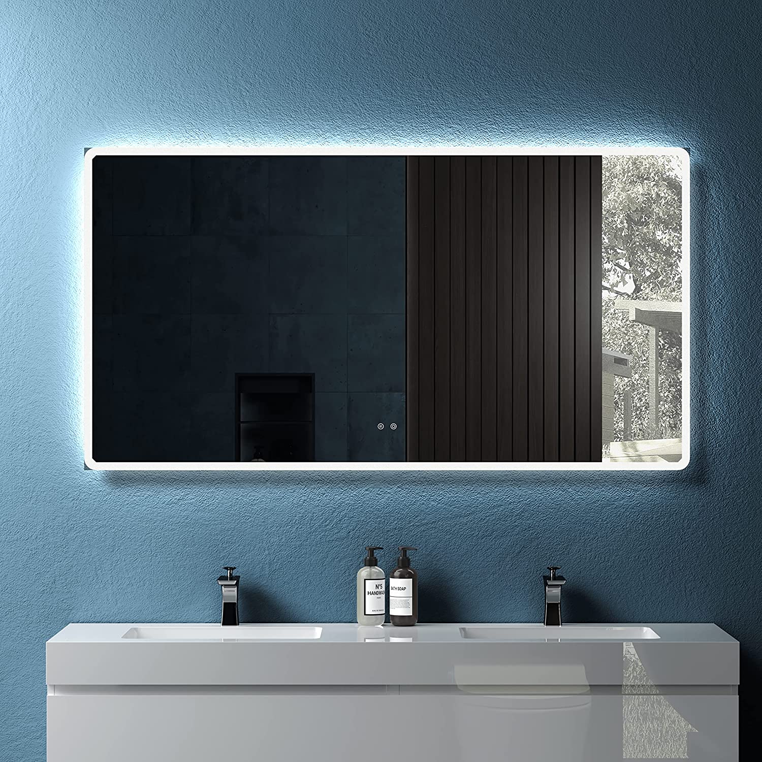 JimsMaison Rectangular Frameless Dimmable Wall Mounted LED Bathroom Vanity Mirror