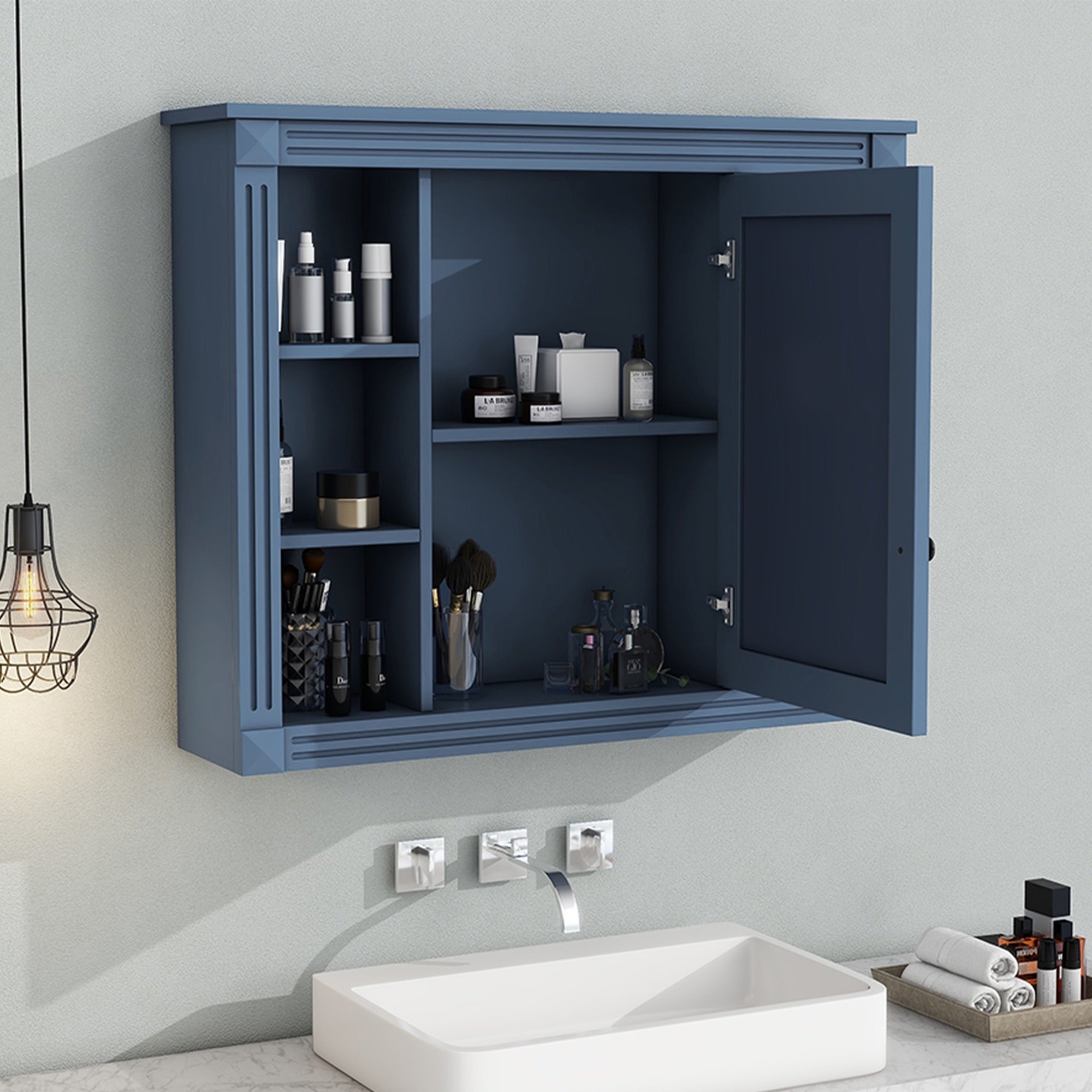 35"   Manufactured Wood Surface Mount Medicine Cabinet with Mirror and Open Shelves