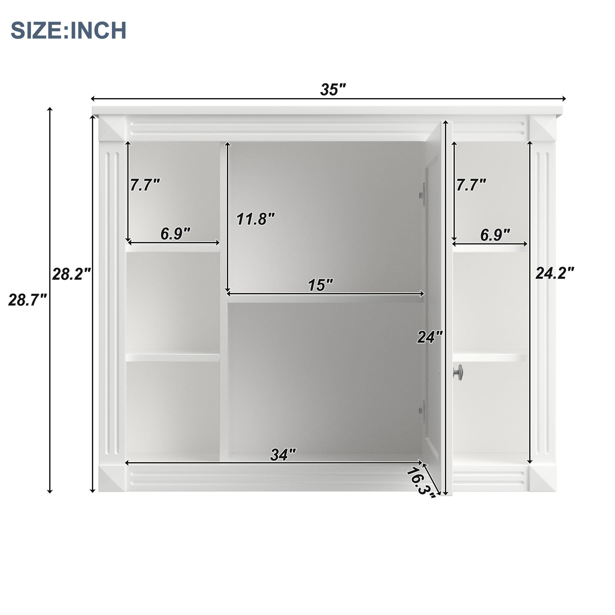 35"   Manufactured Wood Surface Mount Medicine Cabinet with Mirror and Open Shelves