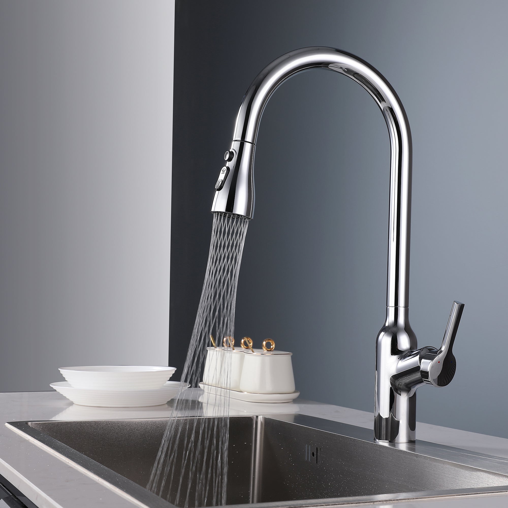 Single Handle Deck Mounted High Arc Pull Down Brass Kitchen Faucet(606)