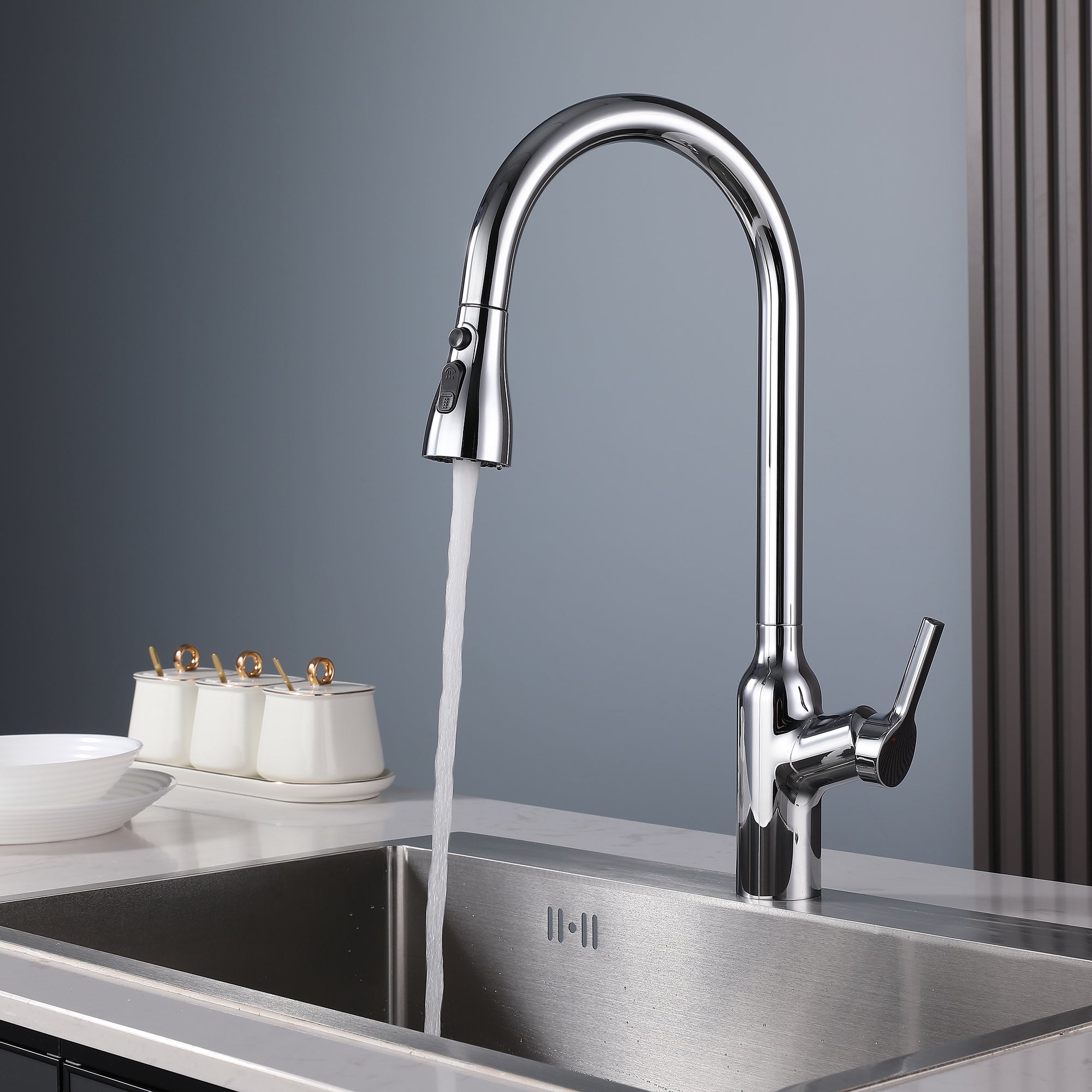 Single Handle Deck Mounted High Arc Pull Down Brass Kitchen Faucet(606)