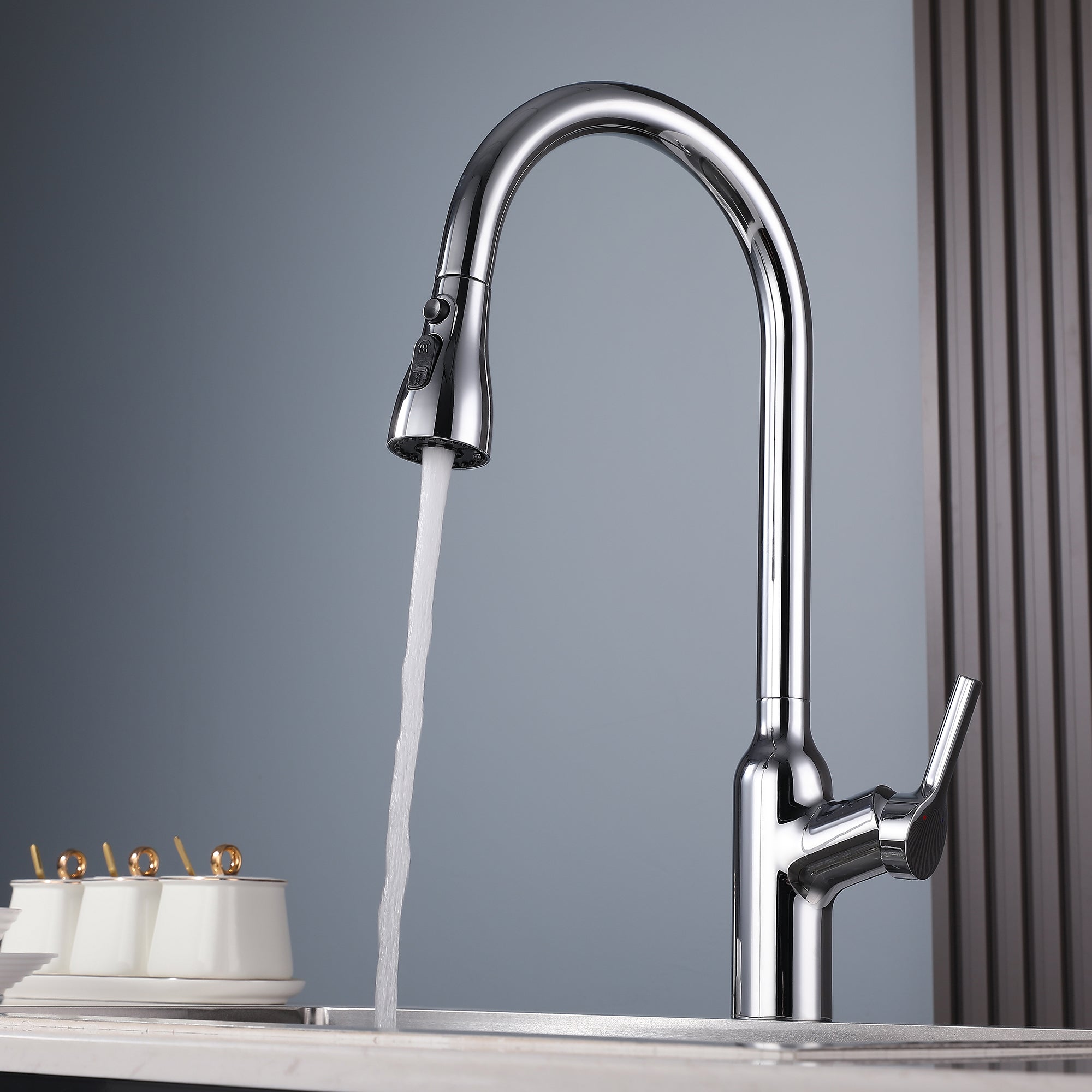 Single Handle Deck Mounted High Arc Pull Down Brass Kitchen Faucet(606)