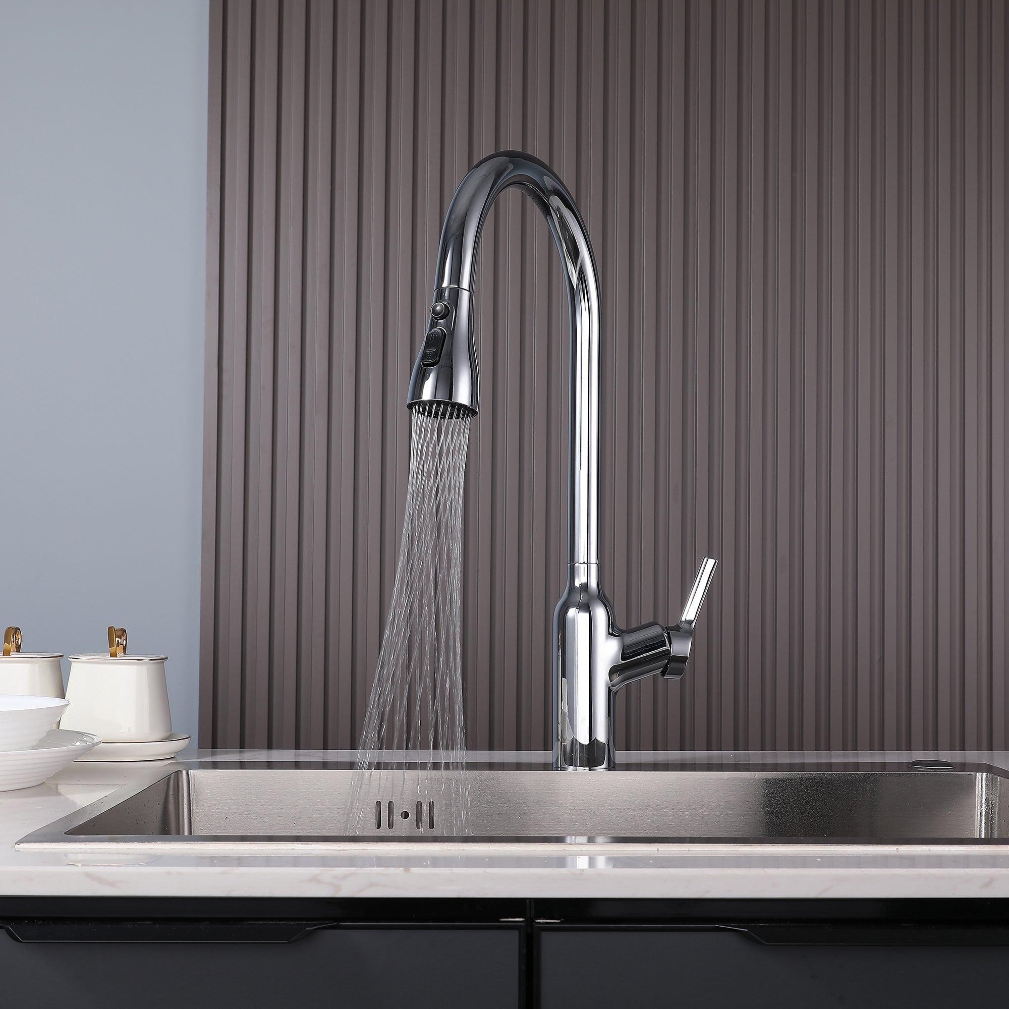 Single Handle Deck Mounted High Arc Pull Down Brass Kitchen Faucet(606)
