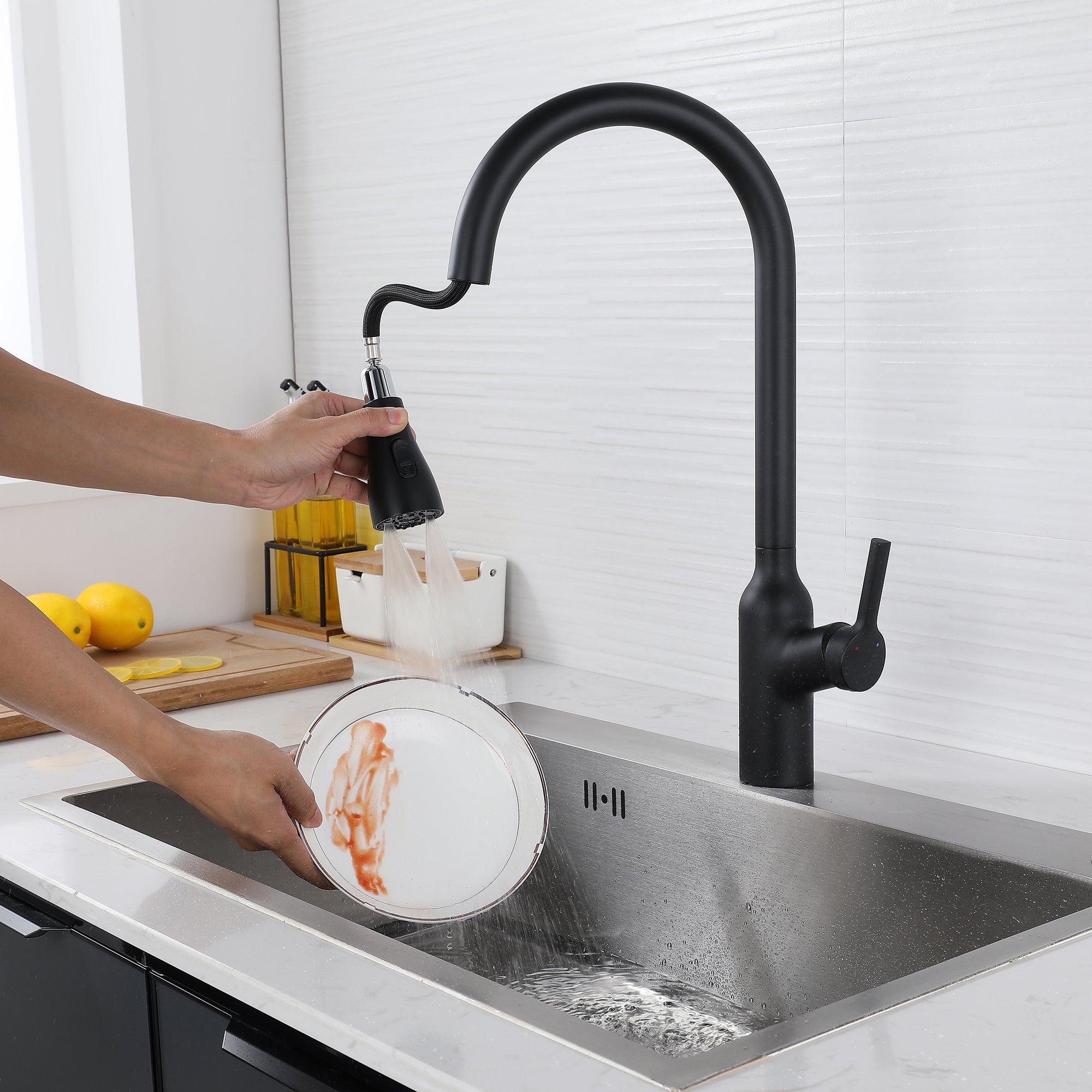 Single Handle Deck Mounted High Arc Pull Down Brass Kitchen Faucet(606)