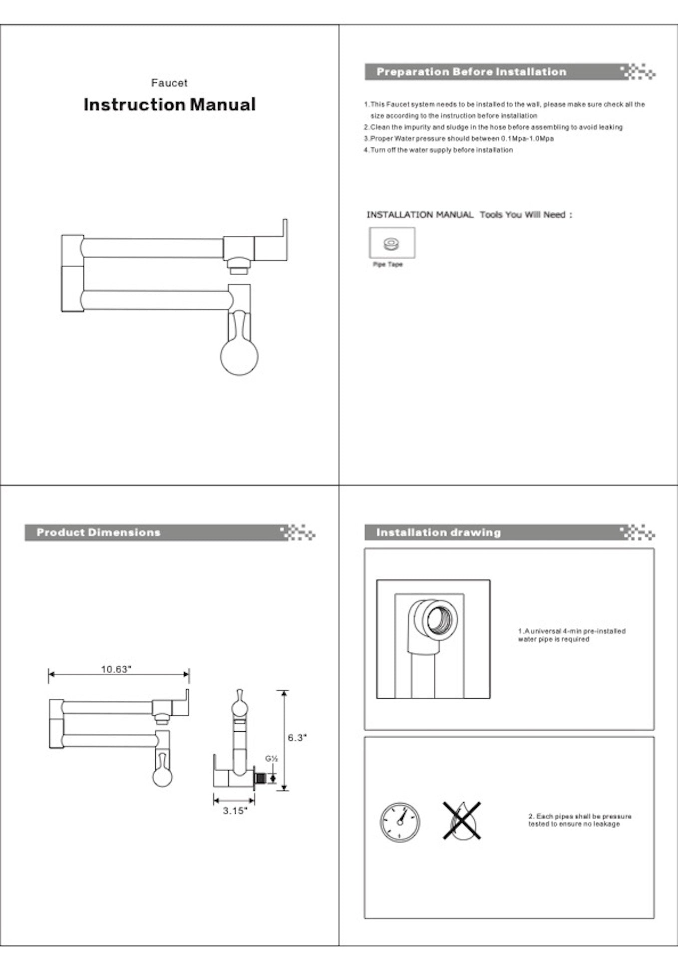 Single Handle Wall Mounted Pull Out Stainless Steel Kitchen Faucet