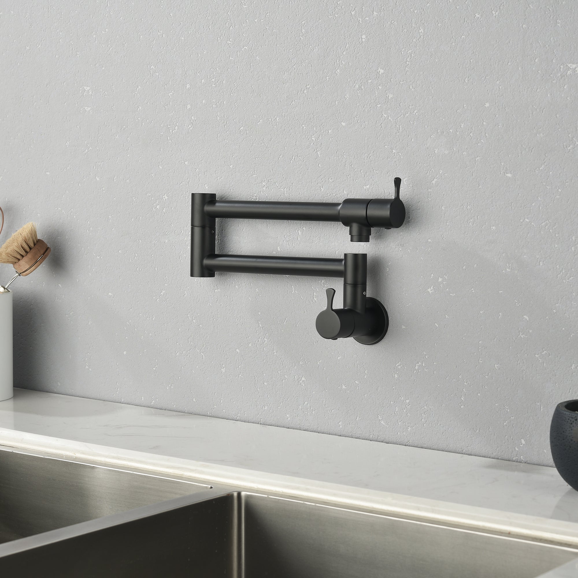 Single Handle Wall Mounted Pull Out Stainless Steel Kitchen Faucet