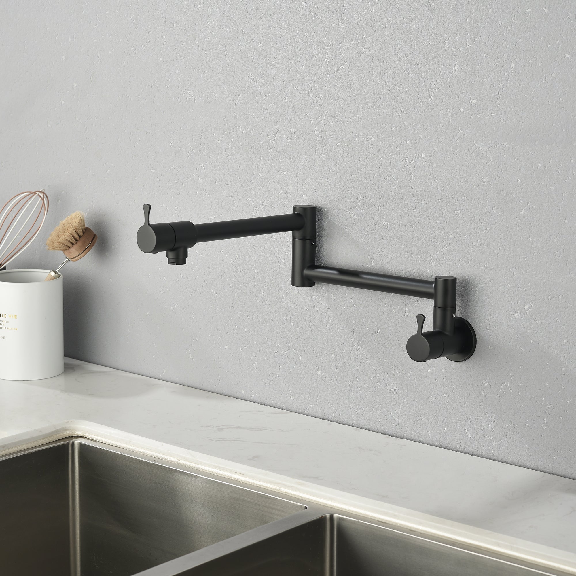 Single Handle Wall Mounted Pull Out Stainless Steel Kitchen Faucet