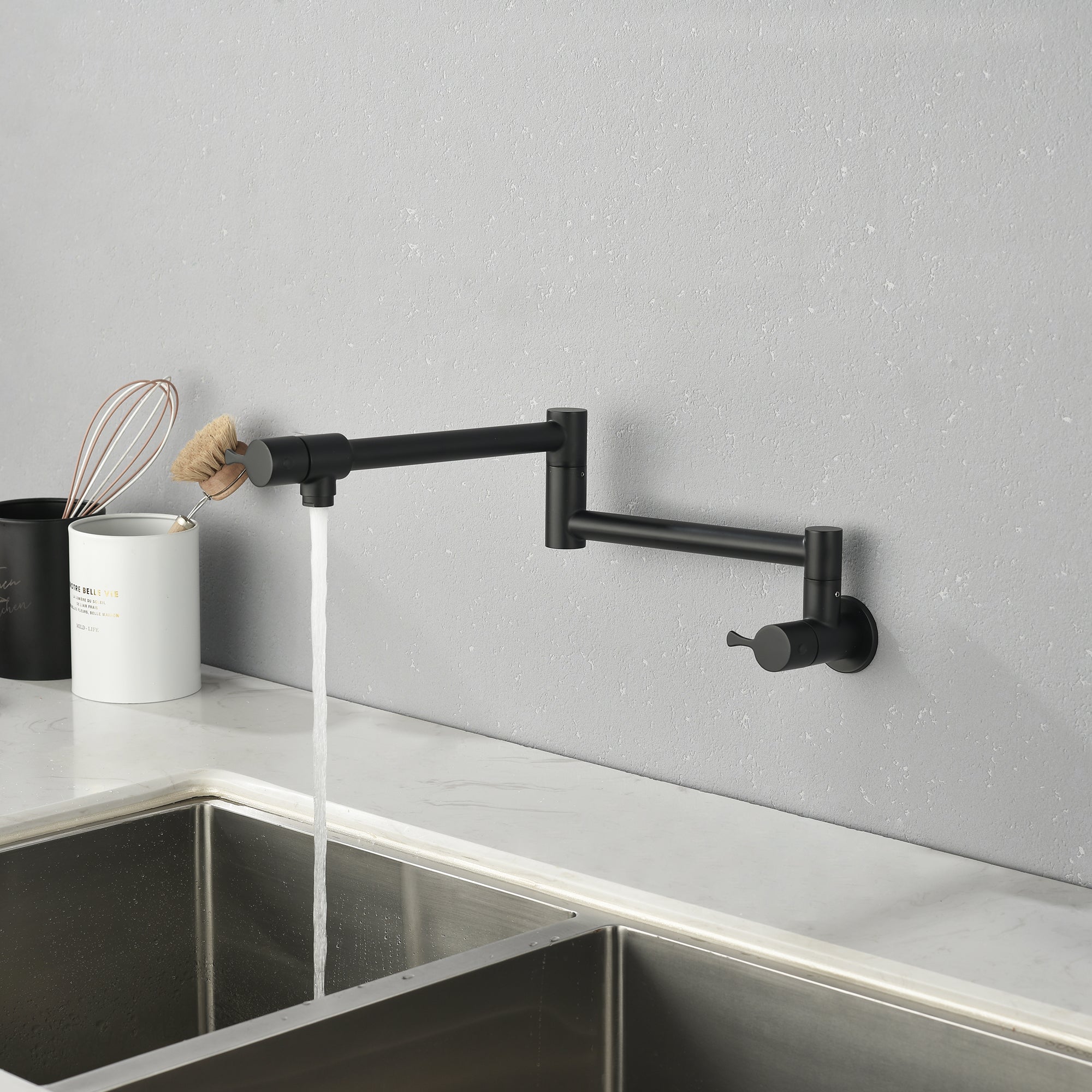 Single Handle Wall Mounted Pull Out Stainless Steel Kitchen Faucet