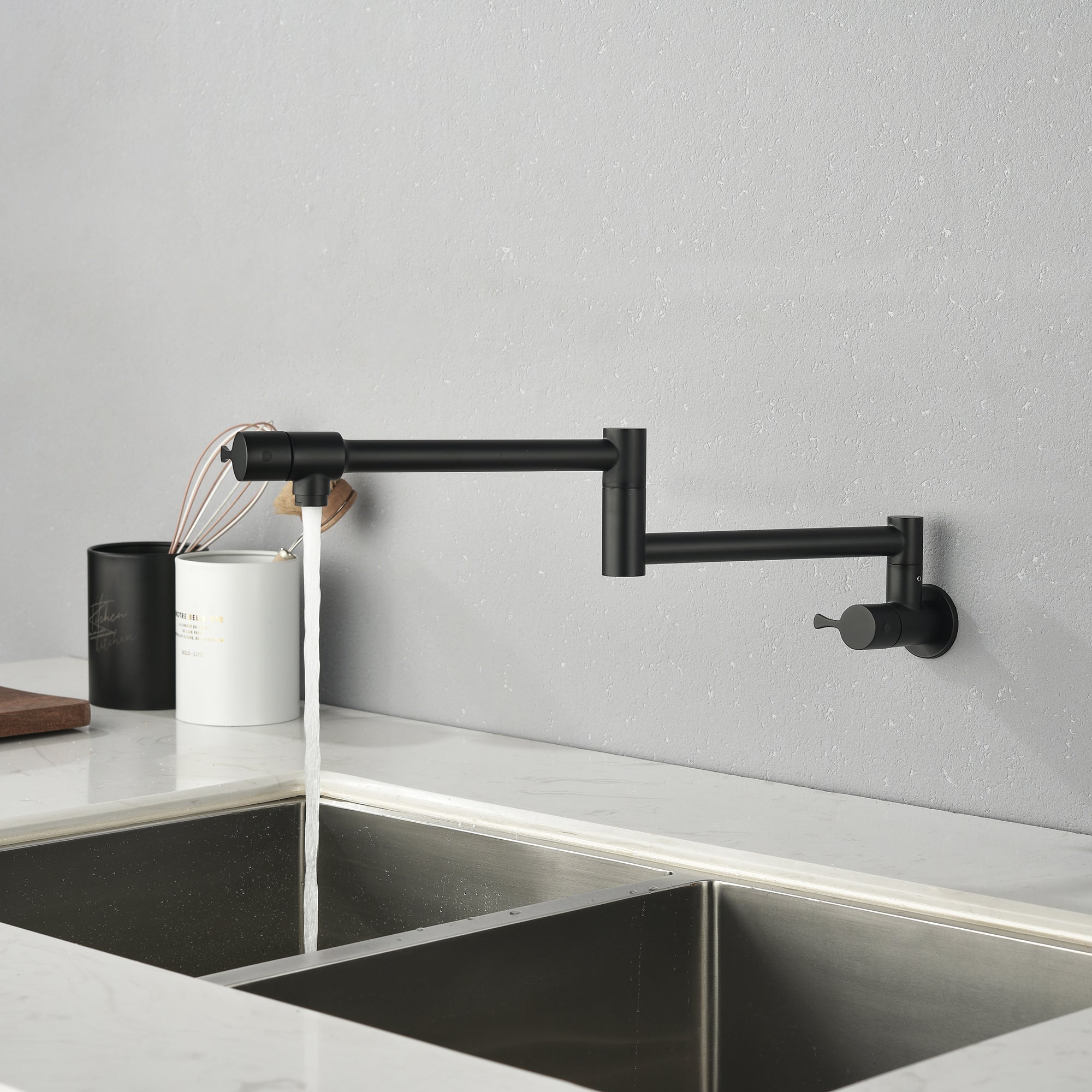 Single Handle Wall Mounted Pull Out Stainless Steel Kitchen Faucet