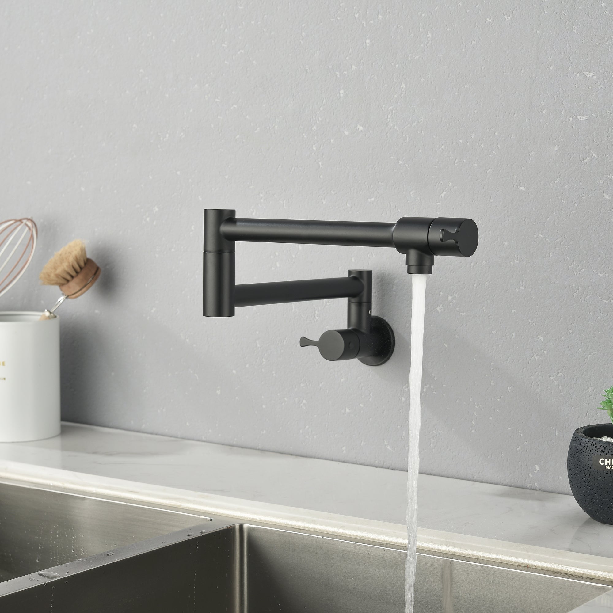 Single Handle Wall Mounted Pull Out Stainless Steel Kitchen Faucet