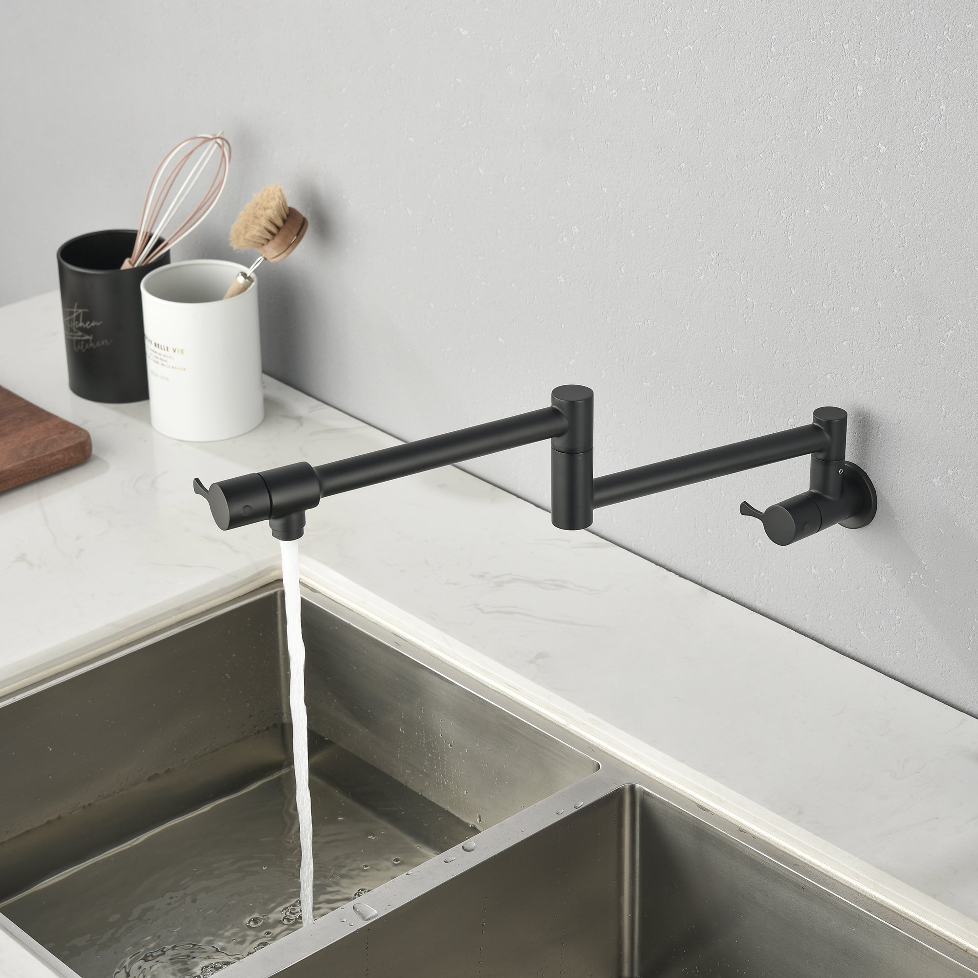 Single Handle Wall Mounted Pull Out Stainless Steel Kitchen Faucet
