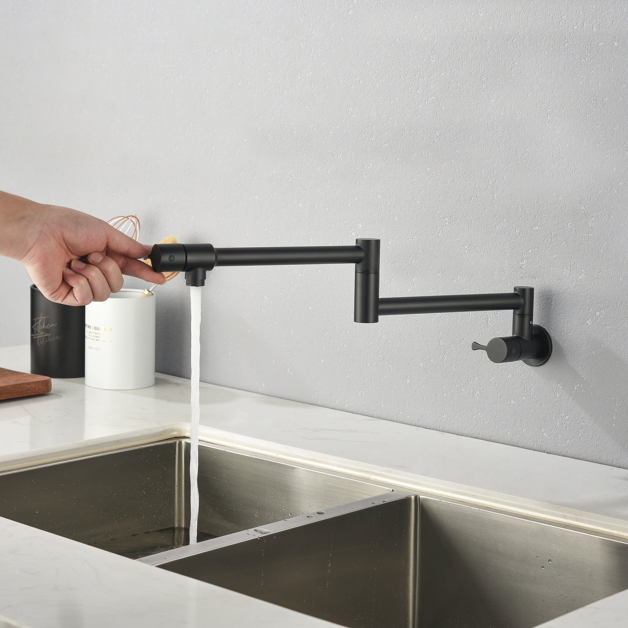 Single Handle Wall Mounted Pull Out Stainless Steel Kitchen Faucet