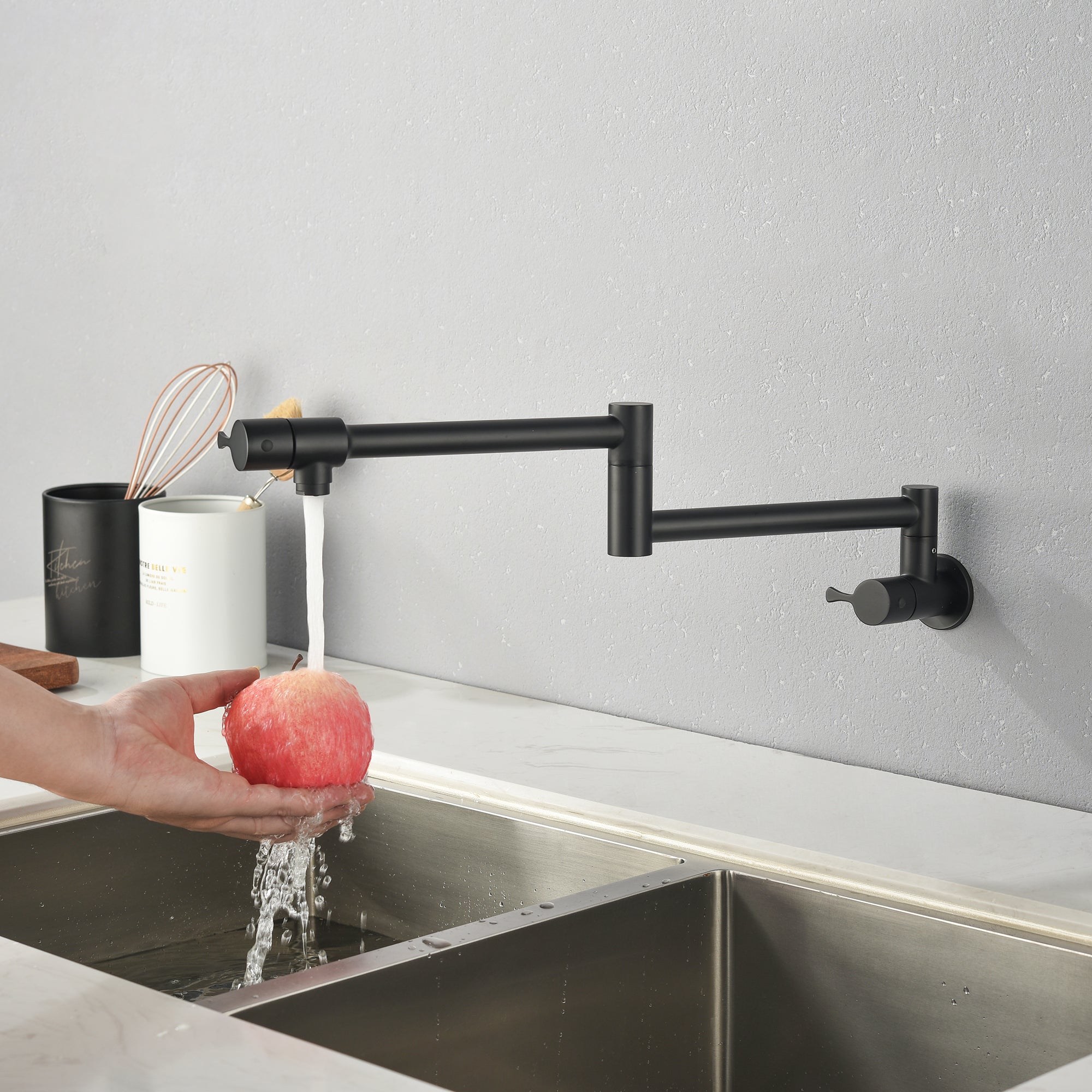 Single Handle Wall Mounted Pull Out Stainless Steel Kitchen Faucet