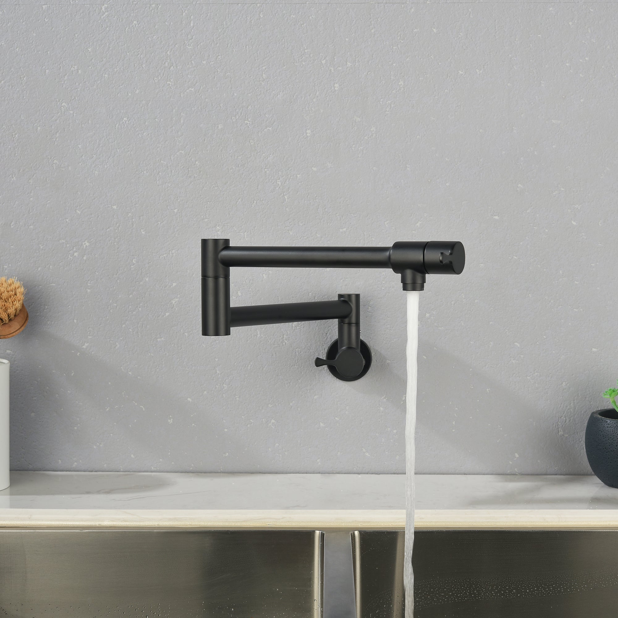 Single Handle Wall Mounted Pull Out Stainless Steel Kitchen Faucet