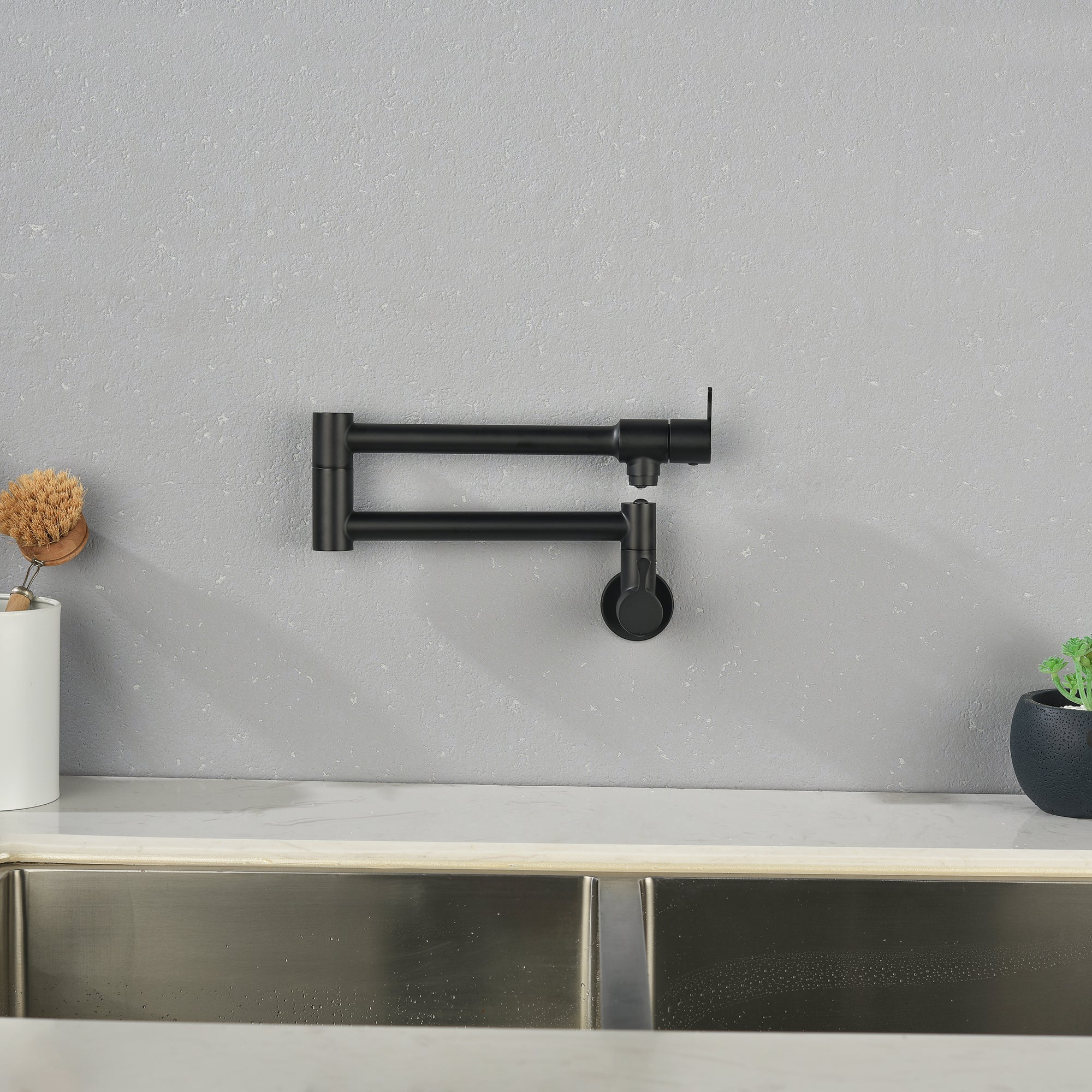 Single Handle Wall Mounted Pull Out Stainless Steel Kitchen Faucet
