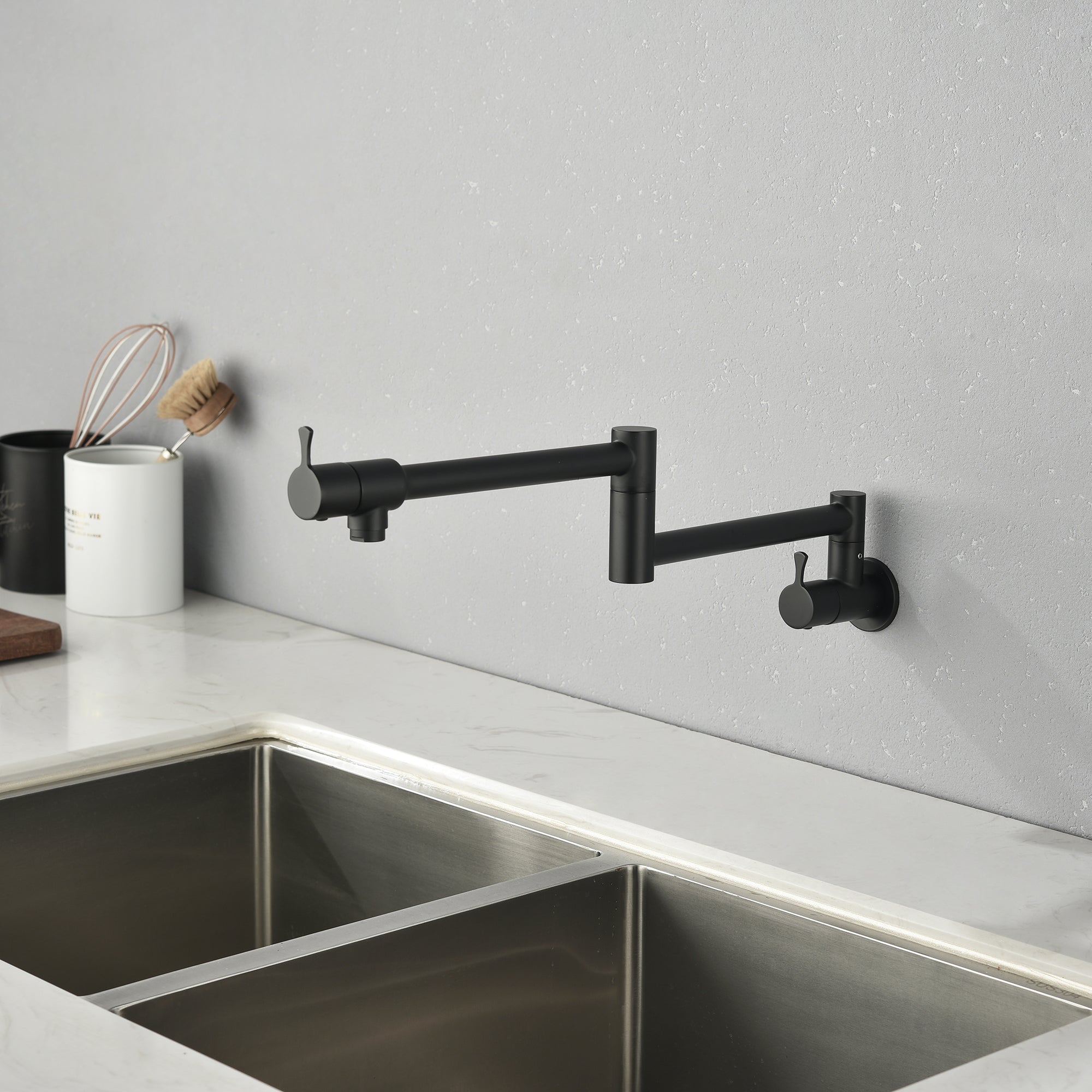 Single Handle Wall Mounted Pull Out Stainless Steel Kitchen Faucet