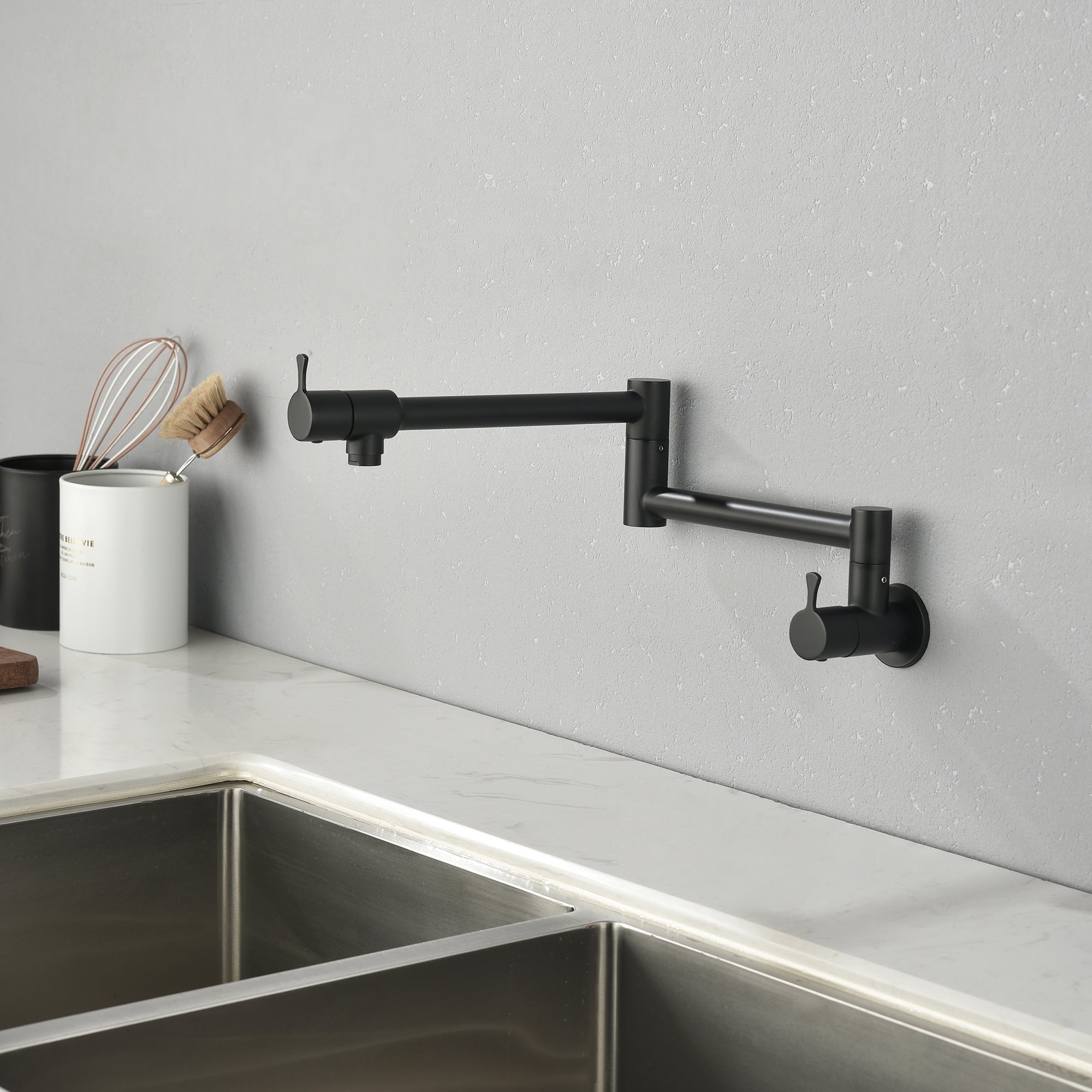 Single Handle Wall Mounted Pull Out Stainless Steel Kitchen Faucet