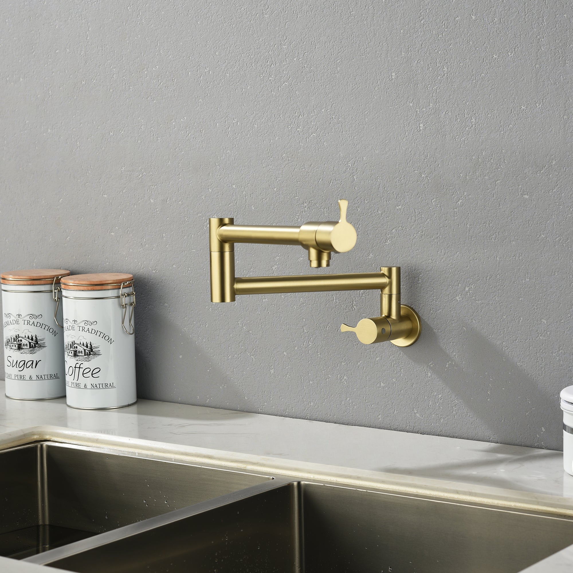 Single Handle Wall Mounted Pull Out Stainless Steel Kitchen Faucet