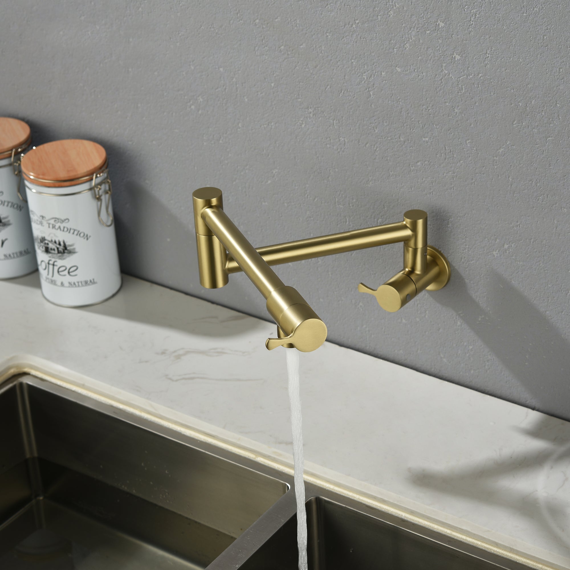 Single Handle Wall Mounted Pull Out Stainless Steel Kitchen Faucet