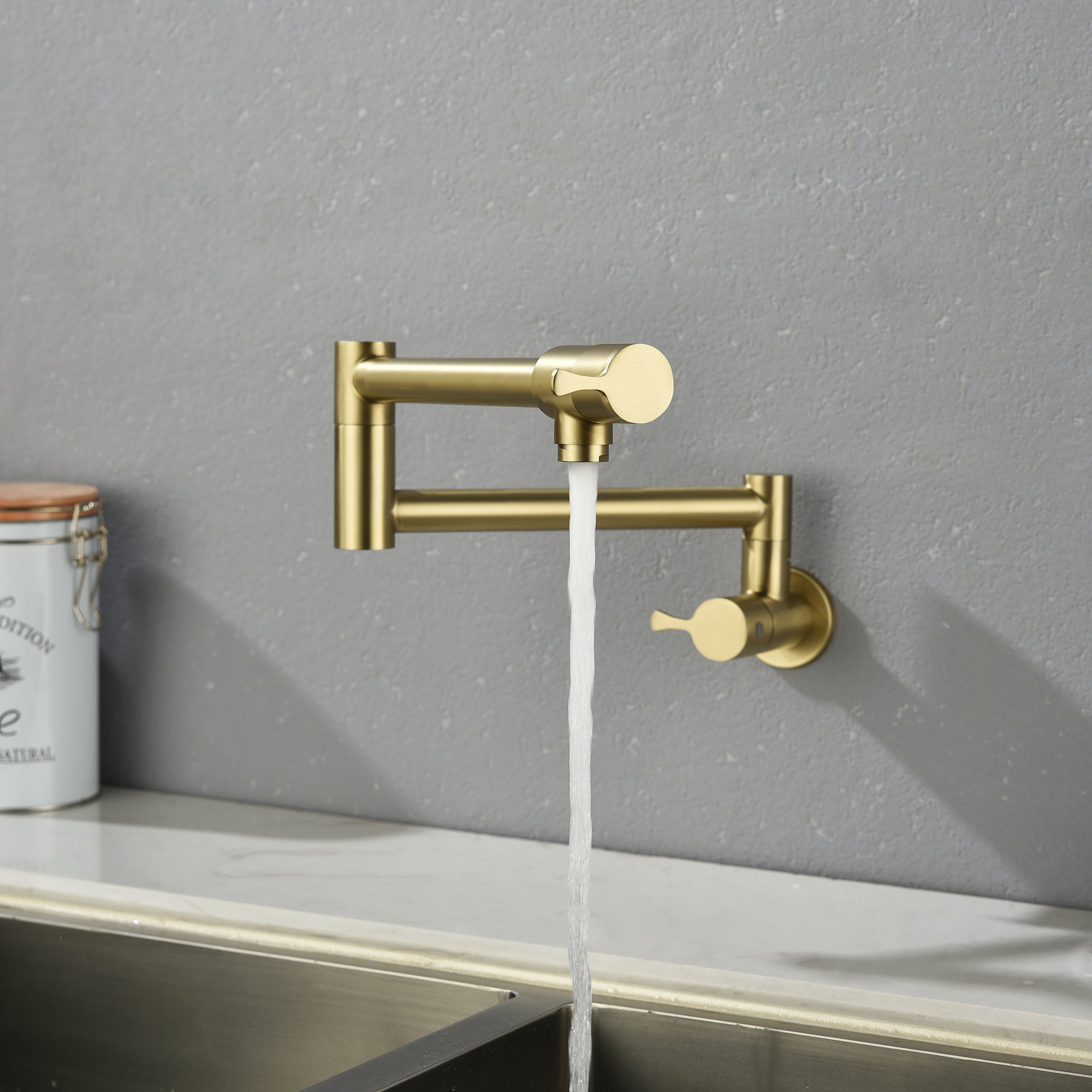 Single Handle Wall Mounted Pull Out Stainless Steel Kitchen Faucet