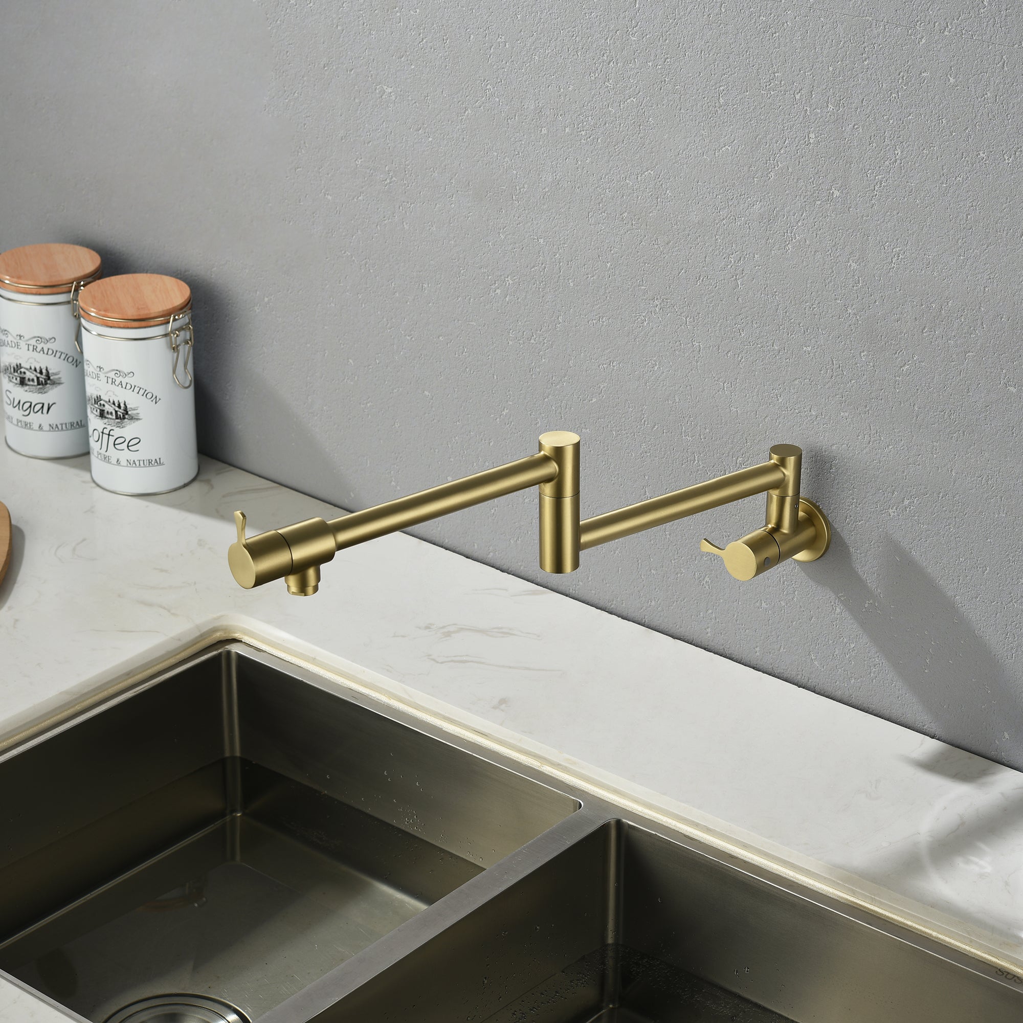 Single Handle Wall Mounted Pull Out Stainless Steel Kitchen Faucet