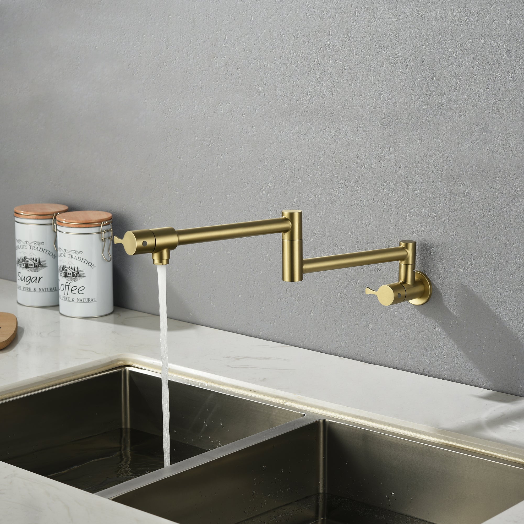 Single Handle Wall Mounted Pull Out Stainless Steel Kitchen Faucet