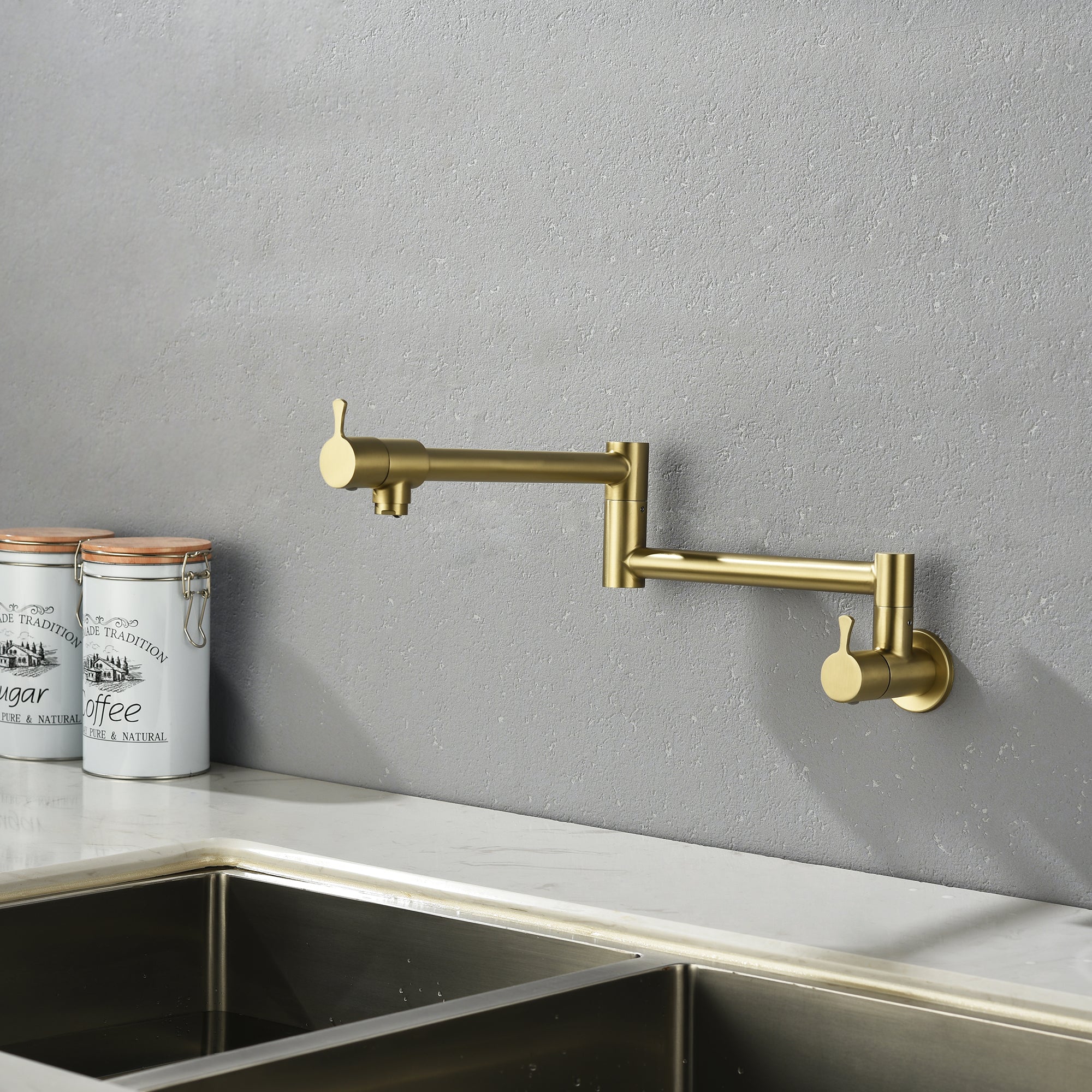 Single Handle Wall Mounted Pull Out Stainless Steel Kitchen Faucet