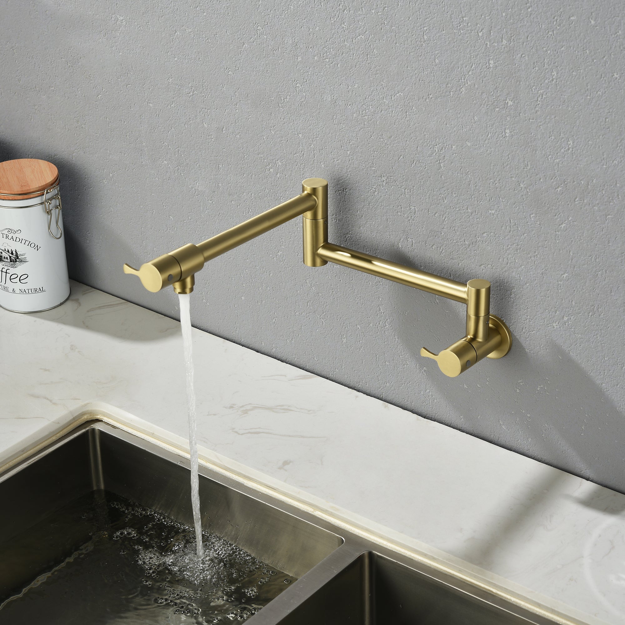 Single Handle Wall Mounted Pull Out Stainless Steel Kitchen Faucet