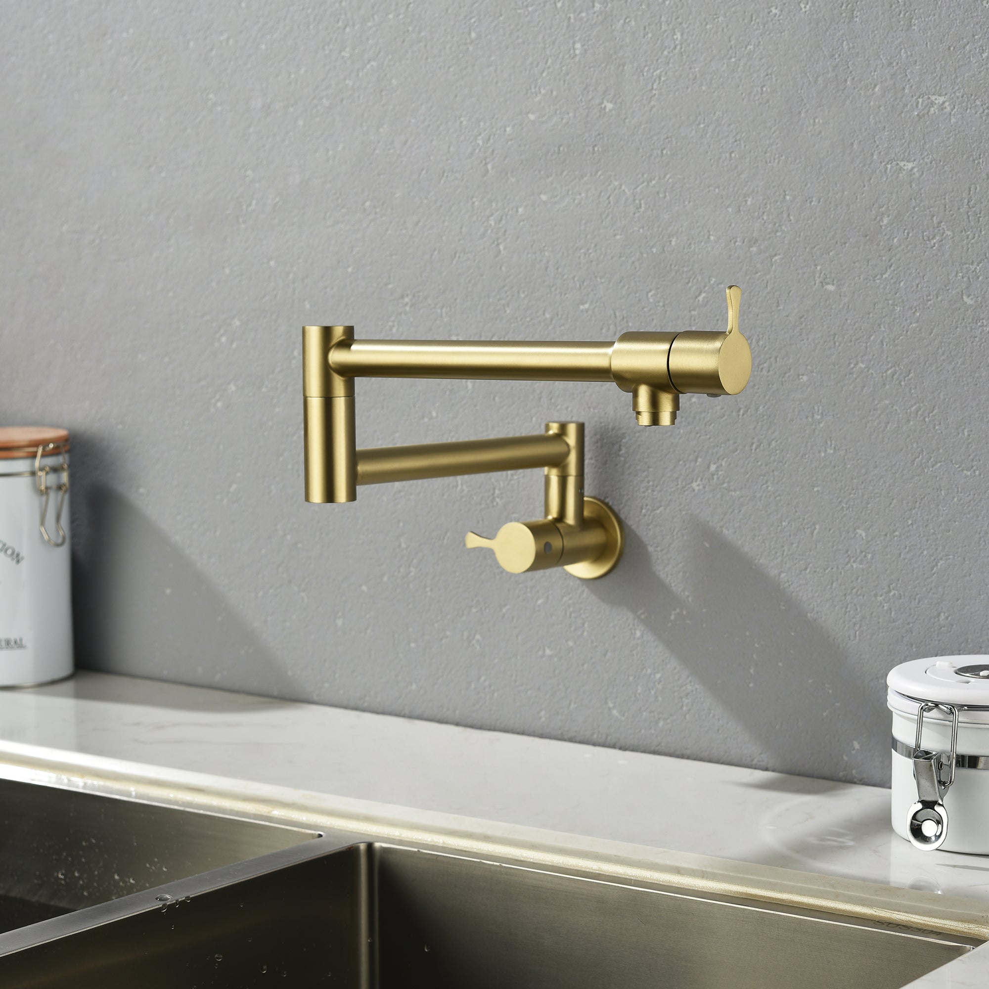 Single Handle Wall Mounted Pull Out Stainless Steel Kitchen Faucet