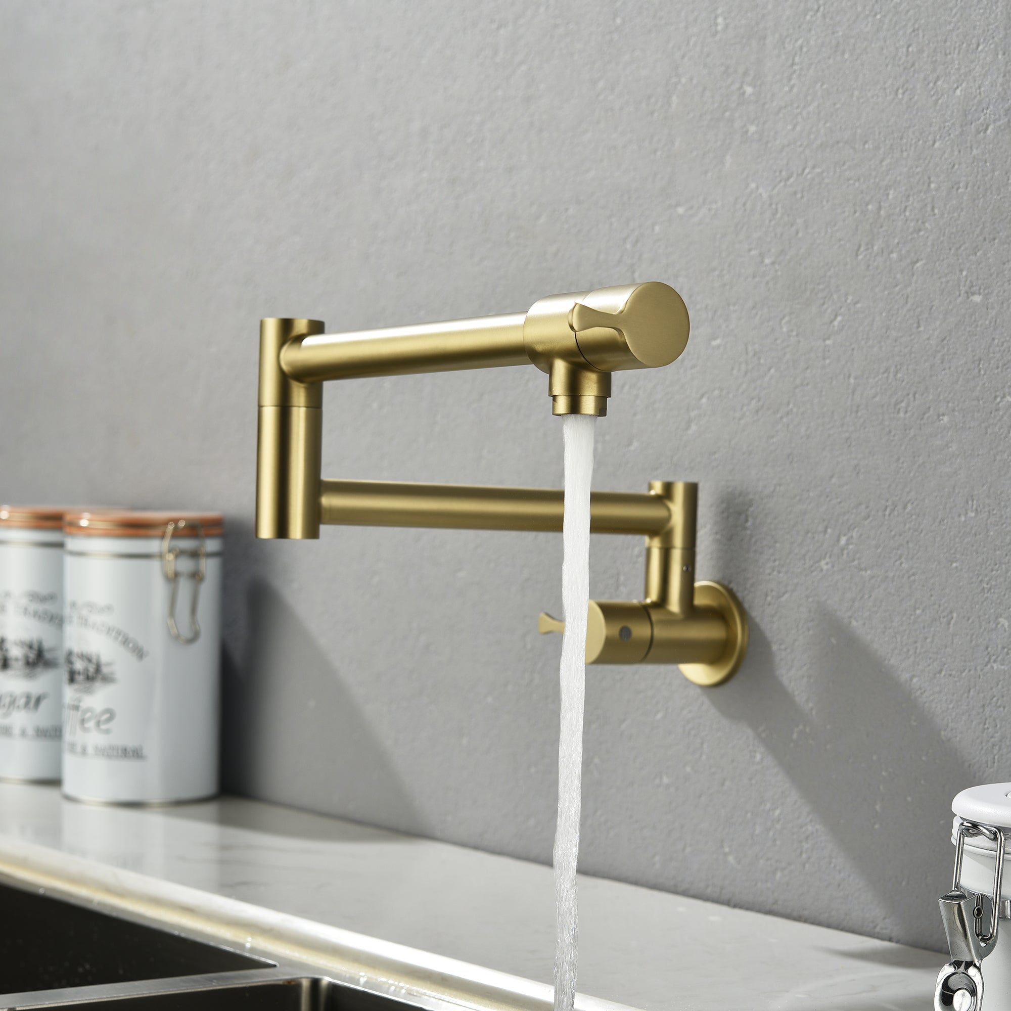 Single Handle Wall Mounted Pull Out Stainless Steel Kitchen Faucet