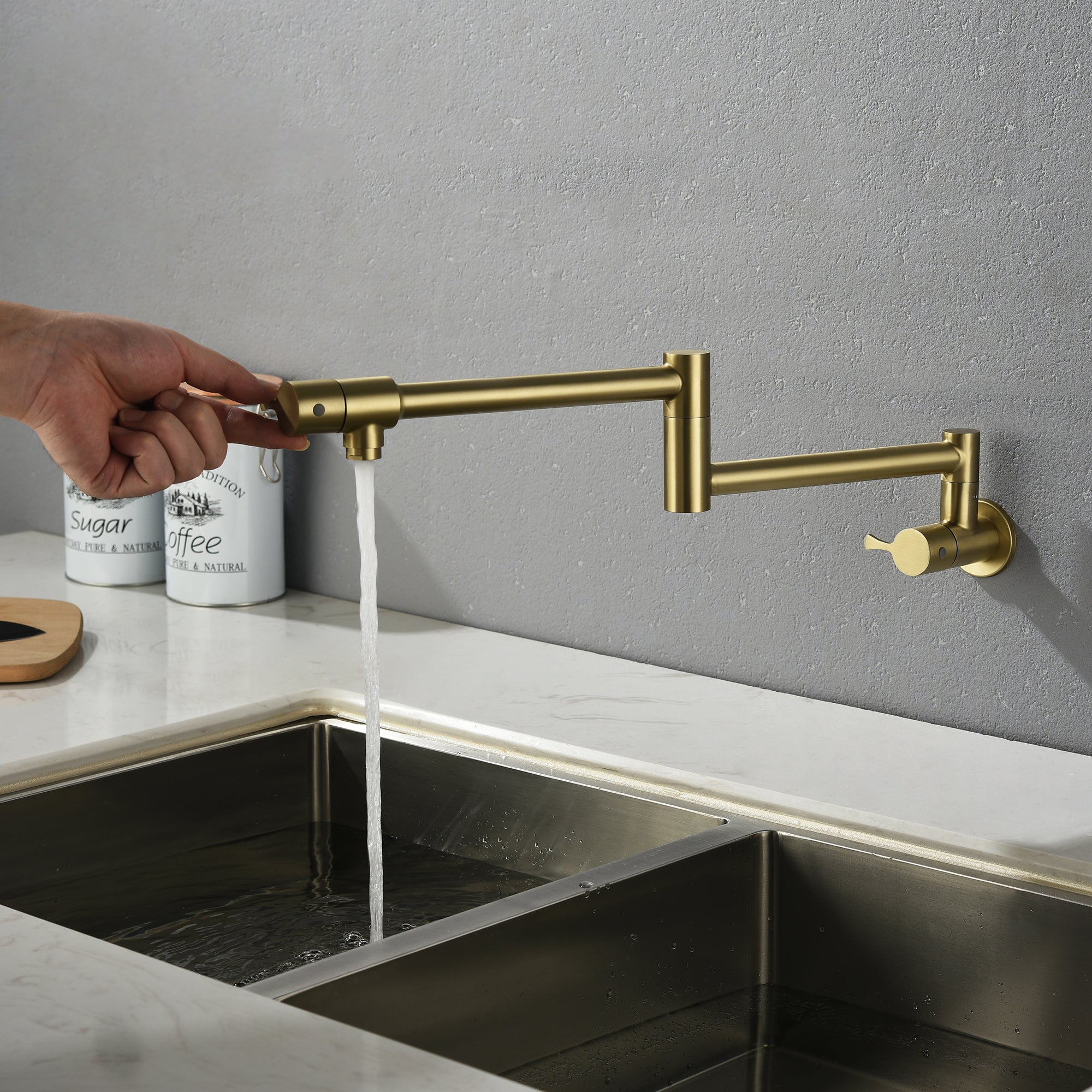 Single Handle Wall Mounted Pull Out Stainless Steel Kitchen Faucet