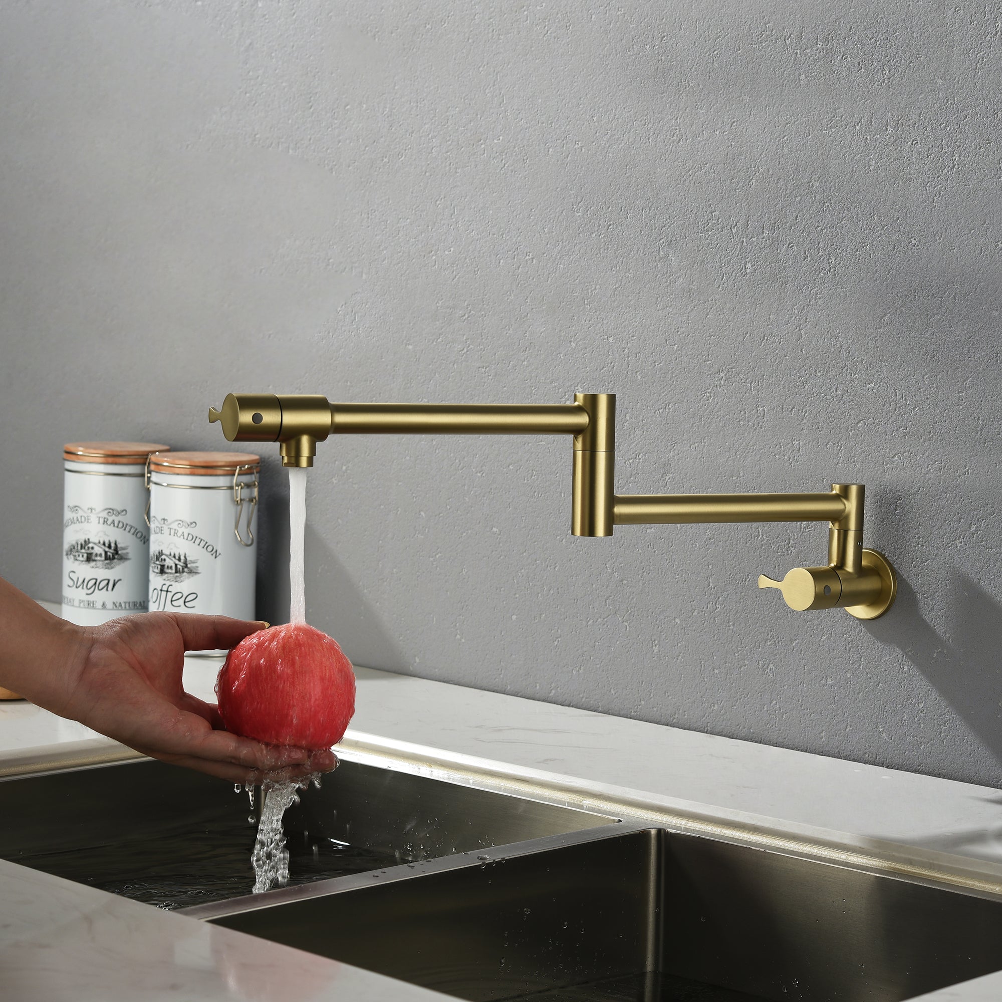Single Handle Wall Mounted Pull Out Stainless Steel Kitchen Faucet