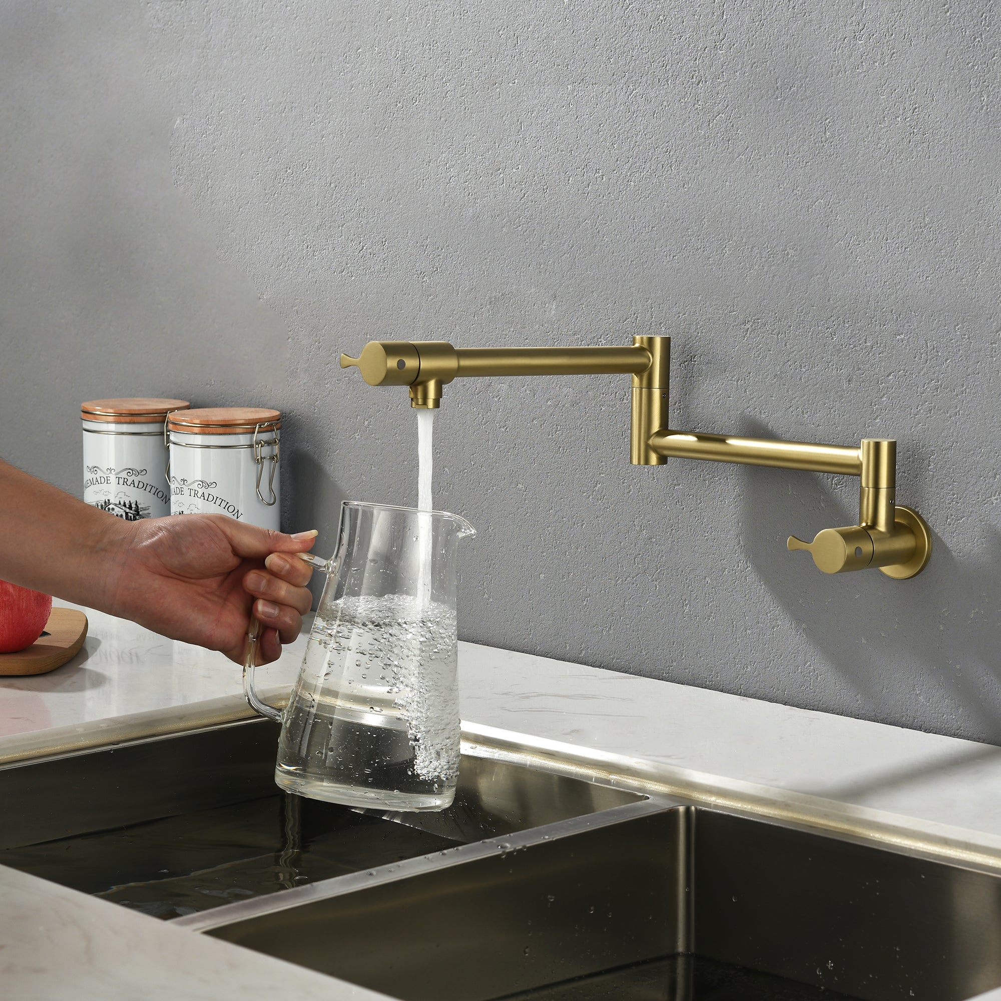 Single Handle Wall Mounted Pull Out Stainless Steel Kitchen Faucet
