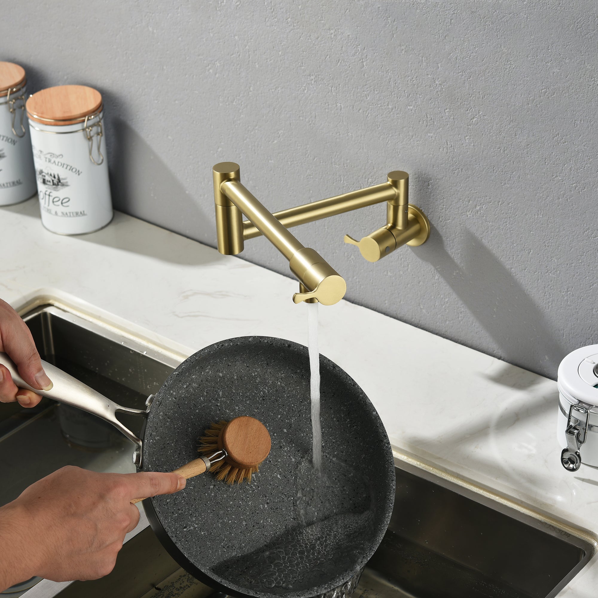 Single Handle Wall Mounted Pull Out Stainless Steel Kitchen Faucet