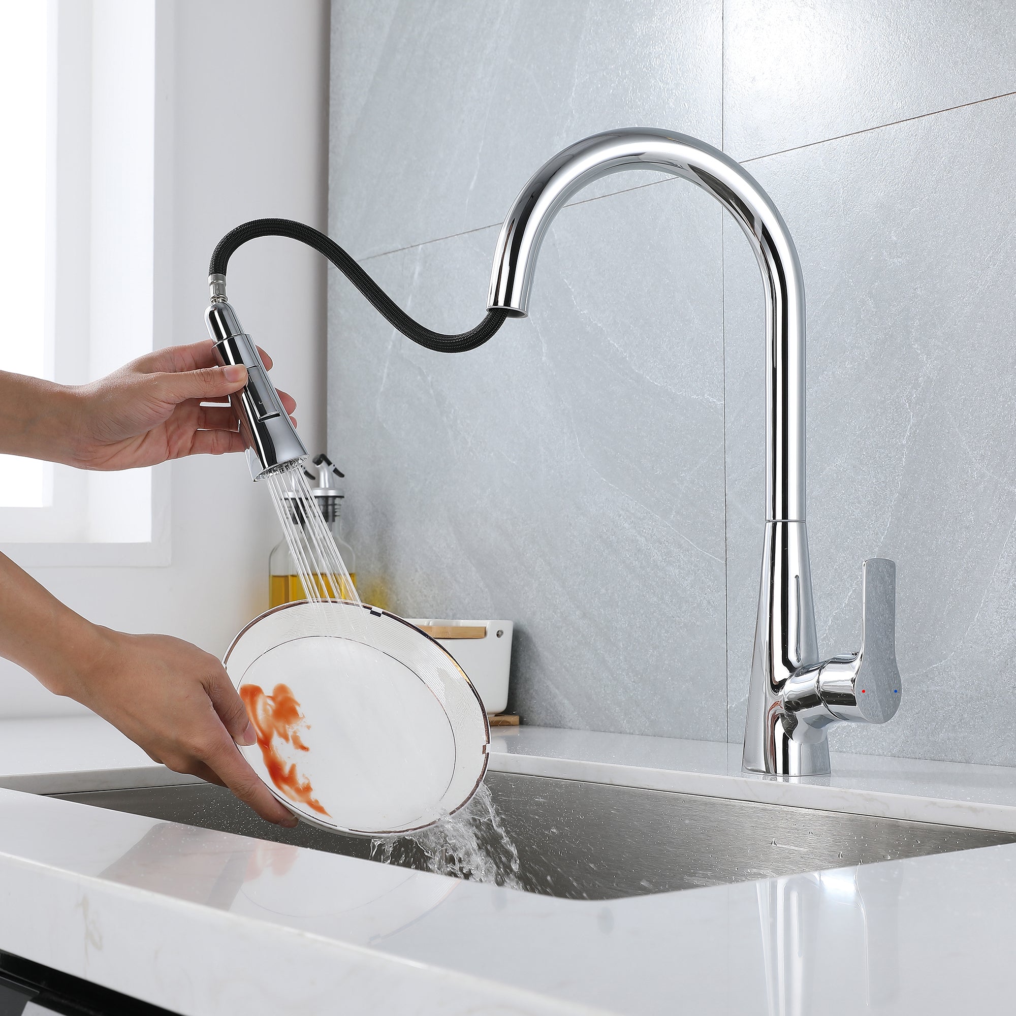Single Handle Deck Mounted High Arc Pull Down Brass Kitchen Faucet(610)
