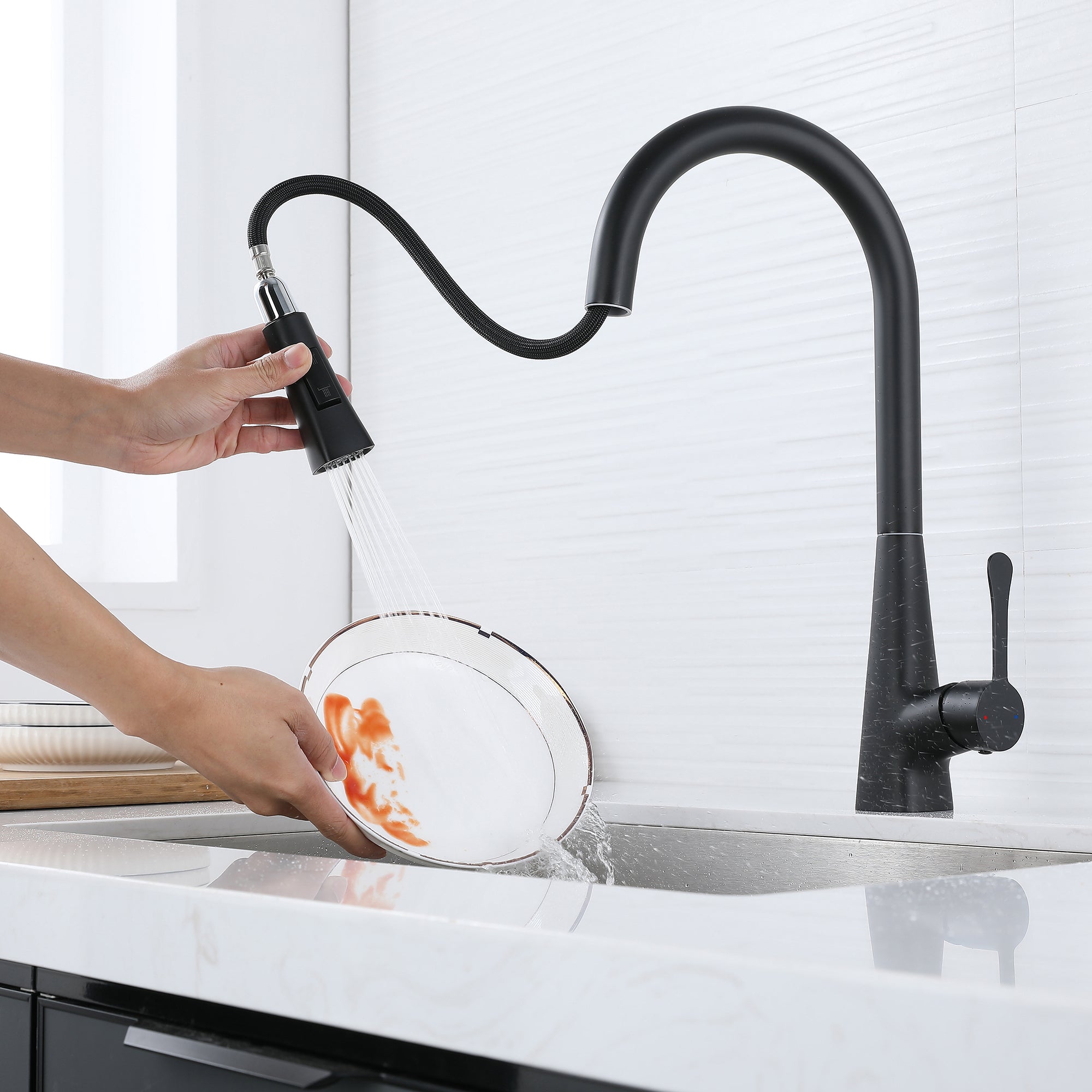 Single Handle Deck Mounted High Arc Pull Down Brass Kitchen Faucet(610)