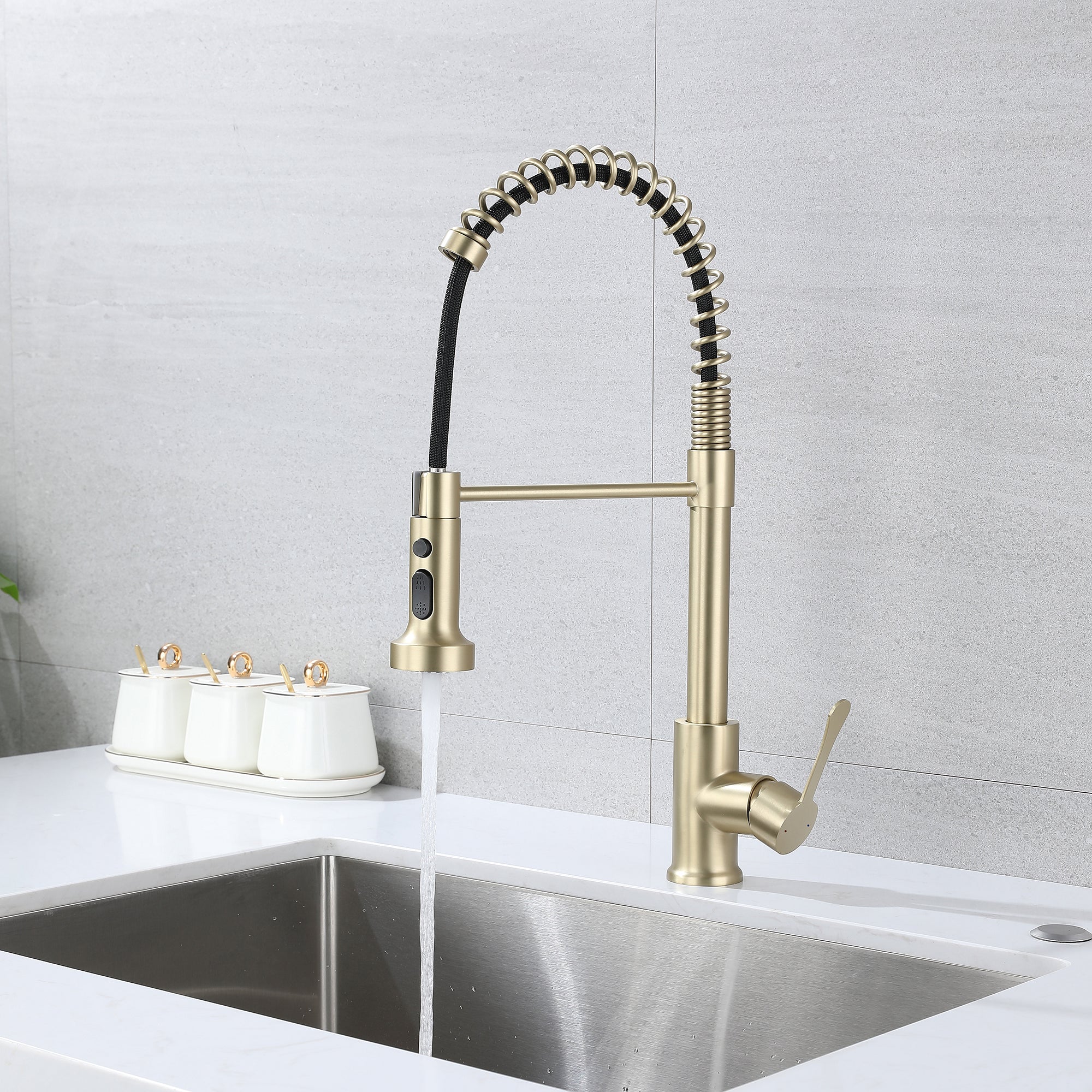 Single Handle Deck Mounted High Arc Spring Neck Brass Kitchen Faucet(613)