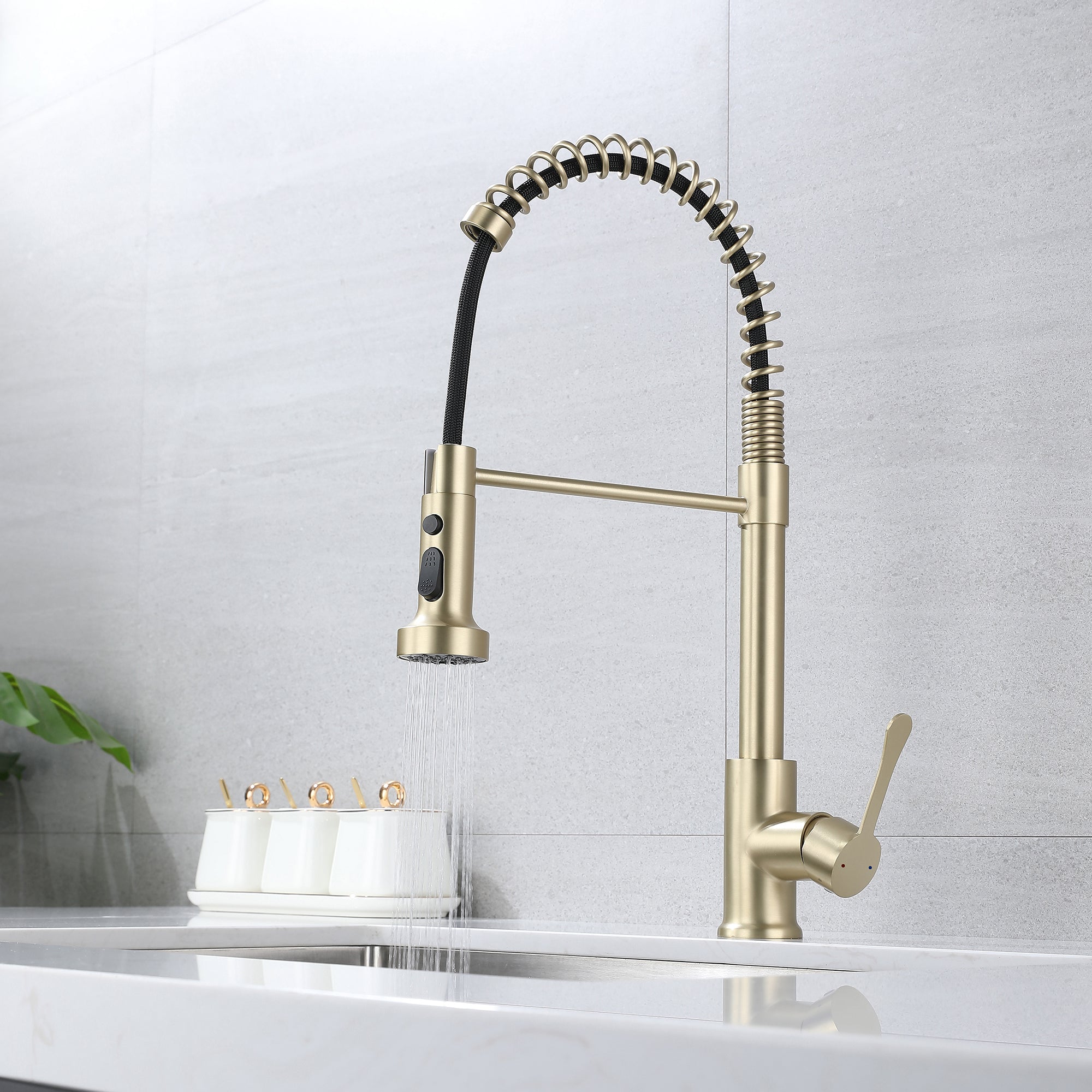 Single Handle Deck Mounted High Arc Spring Neck Brass Kitchen Faucet(613)