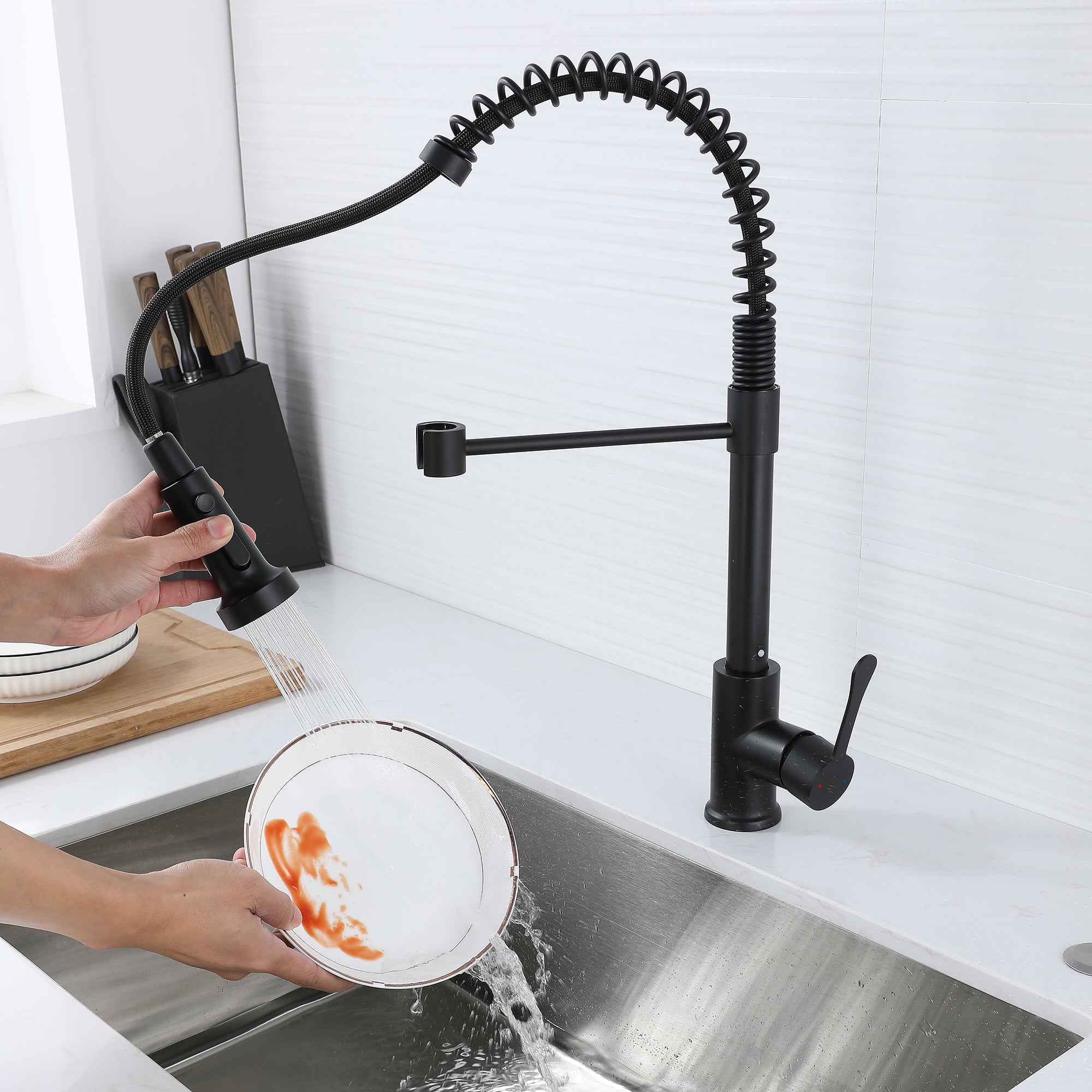 Single Handle Deck Mounted High Arc Spring Neck Brass Kitchen Faucet(613)