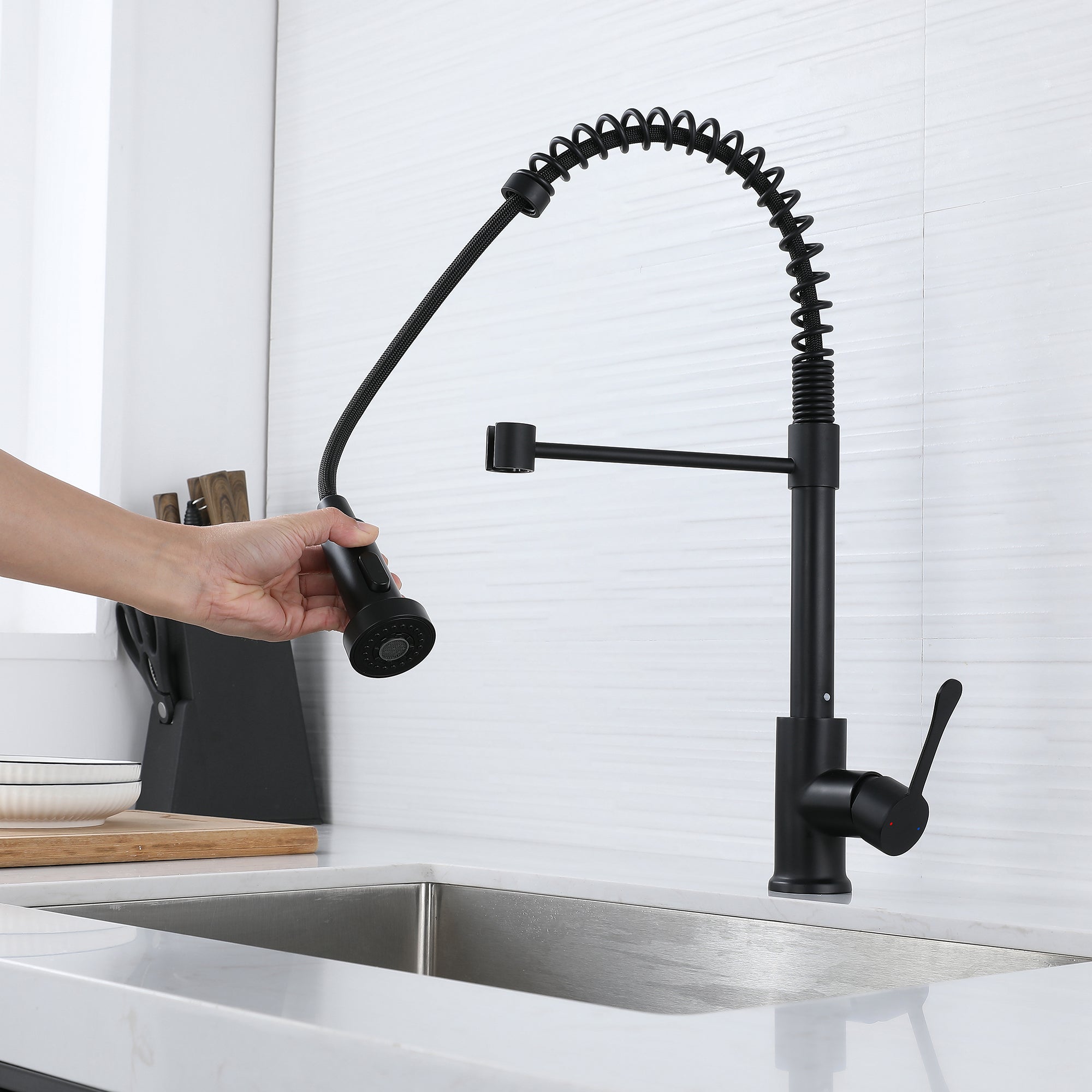 Single Handle Deck Mounted High Arc Spring Neck Brass Kitchen Faucet(613)