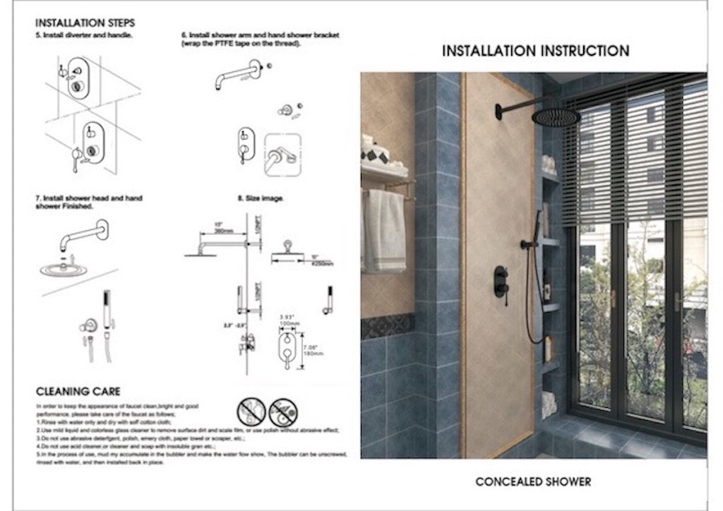 Wall-Mounted Round Shower System Handheld Shower in Matte Black