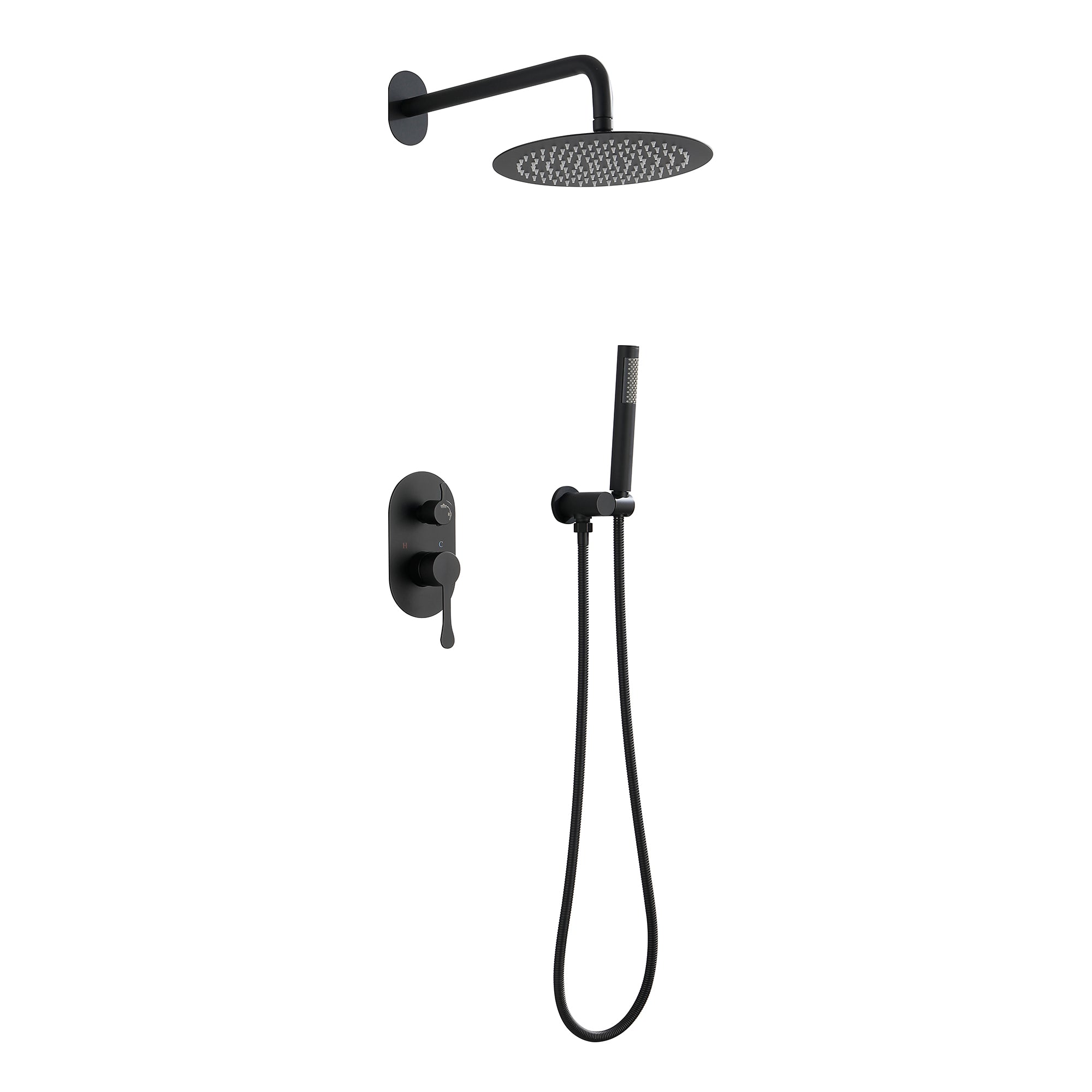 Wall-Mounted Round Shower System Handheld Shower in Matte Black