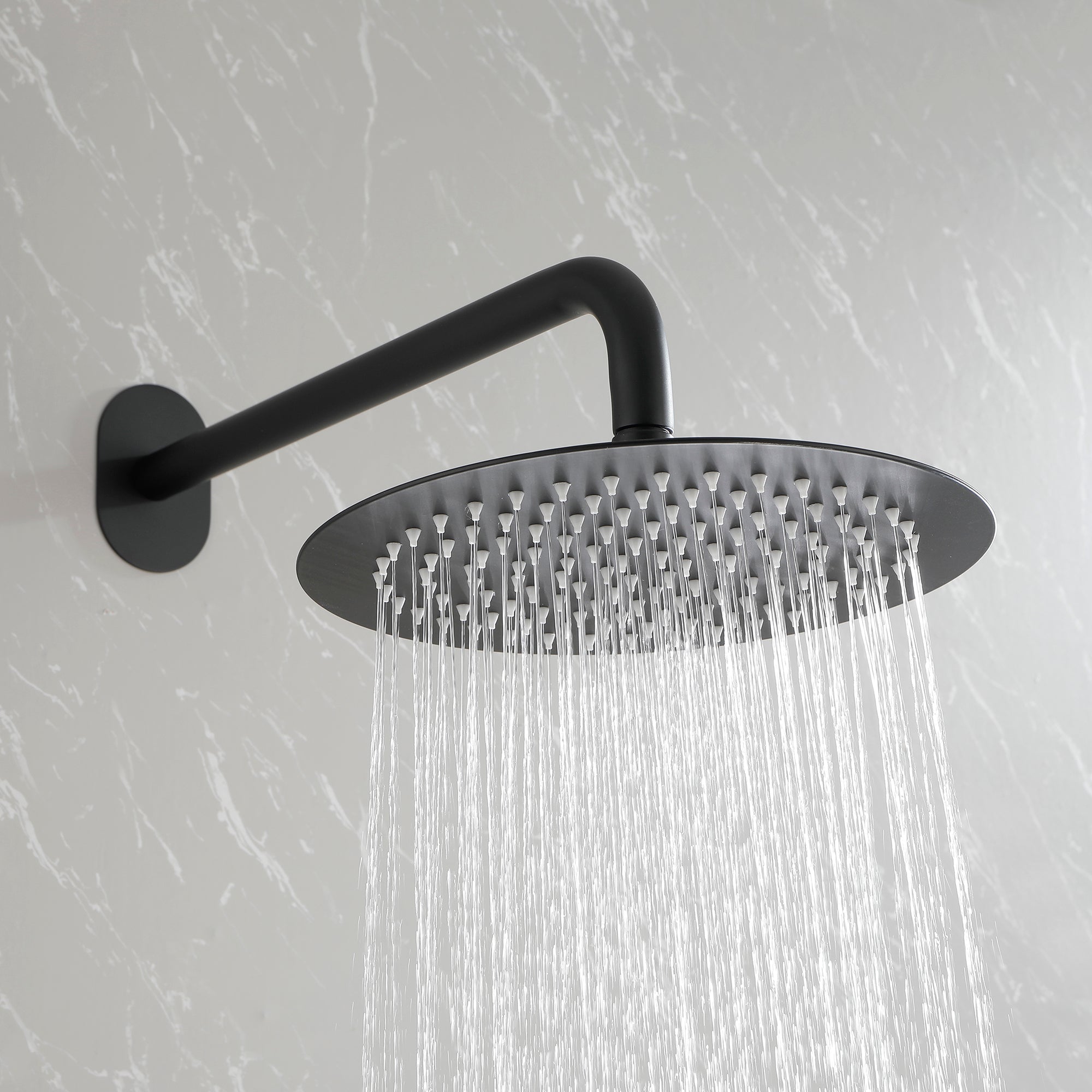 Wall-Mounted Round Shower System Handheld Shower in Matte Black