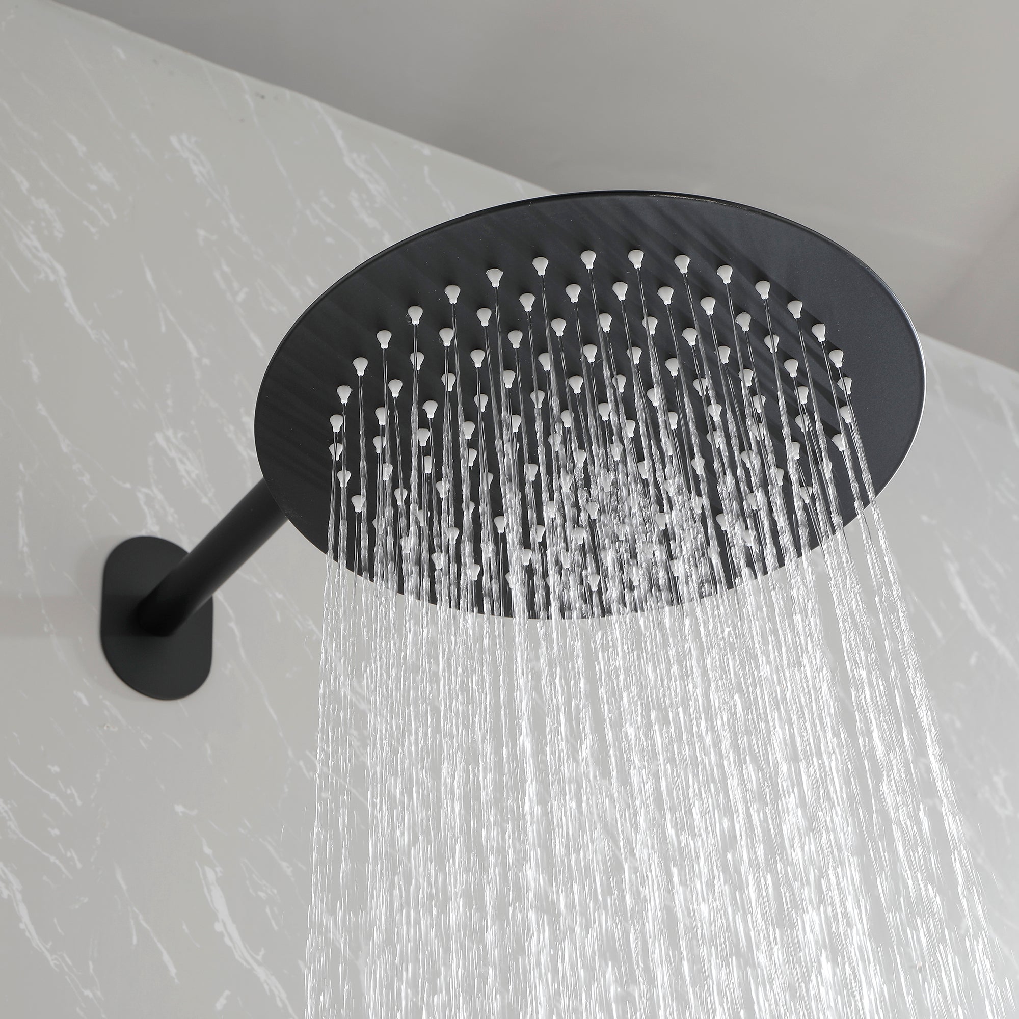 Wall-Mounted Round Shower System Handheld Shower in Matte Black