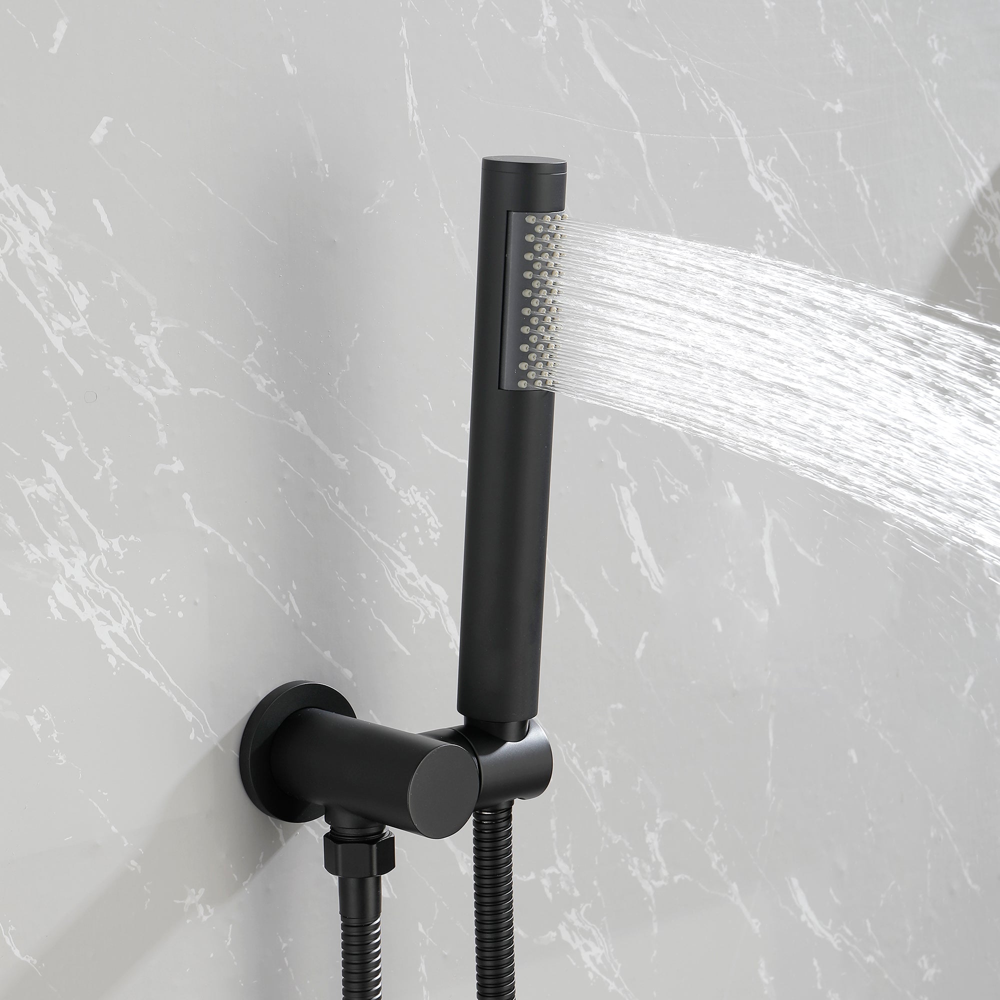 Wall-Mounted Round Shower System Handheld Shower in Matte Black