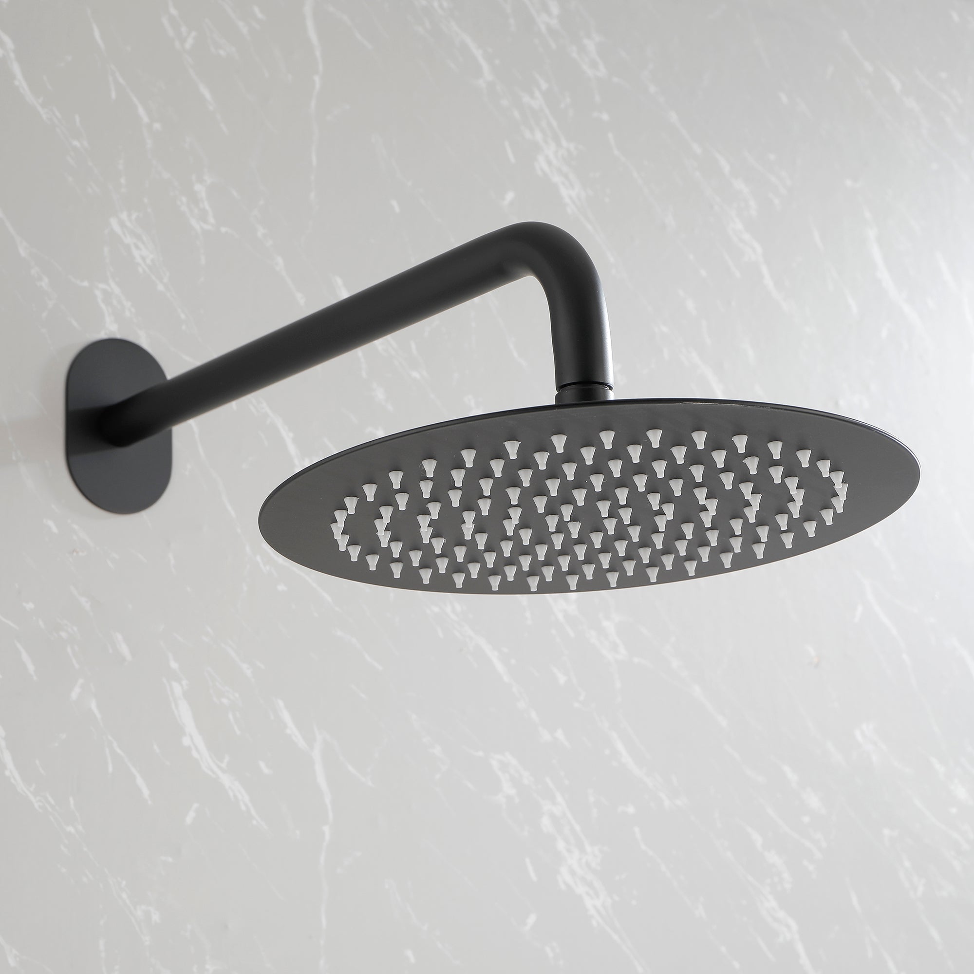 Wall-Mounted Round Shower System Handheld Shower in Matte Black