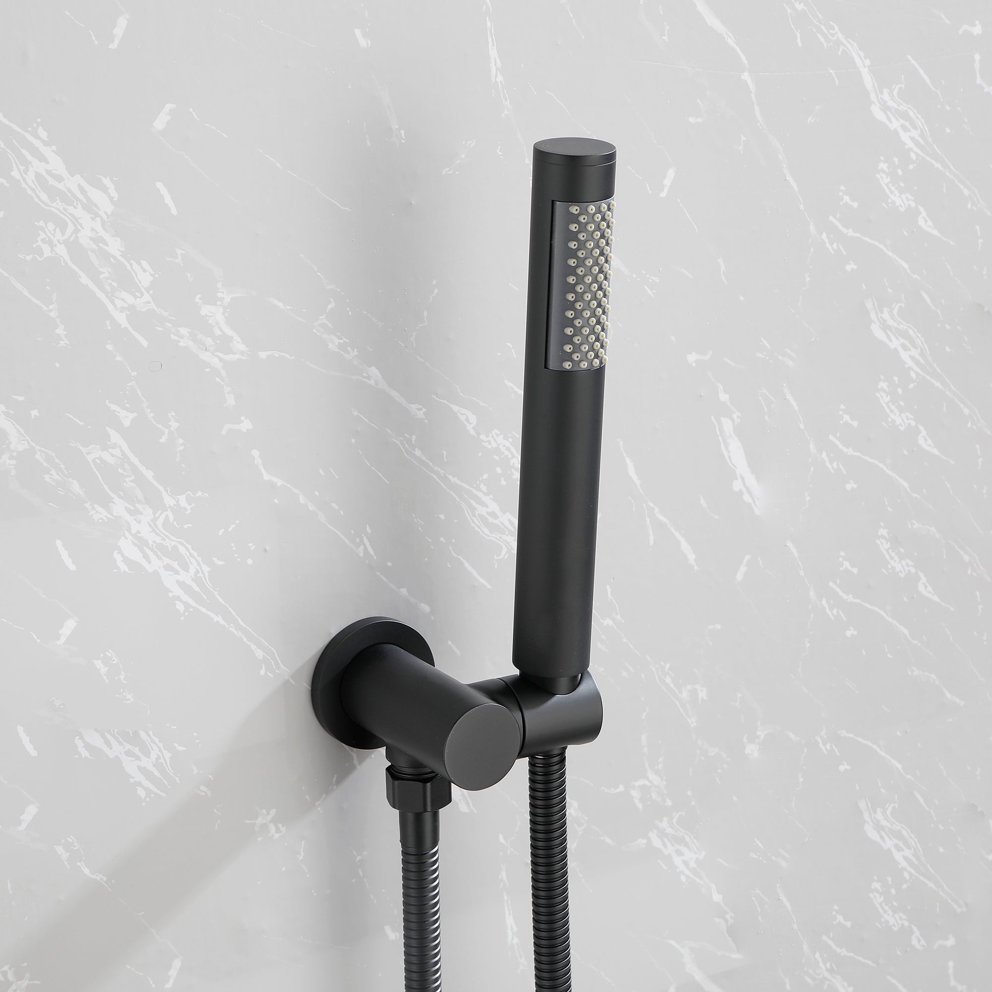 Wall-Mounted Round Shower System Handheld Shower in Matte Black