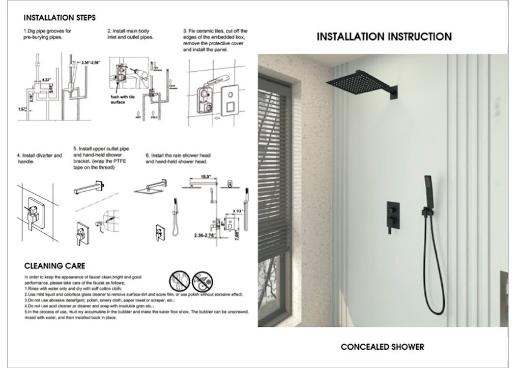 Wall-Mounted Square Shower System Handheld Shower in Matte Black